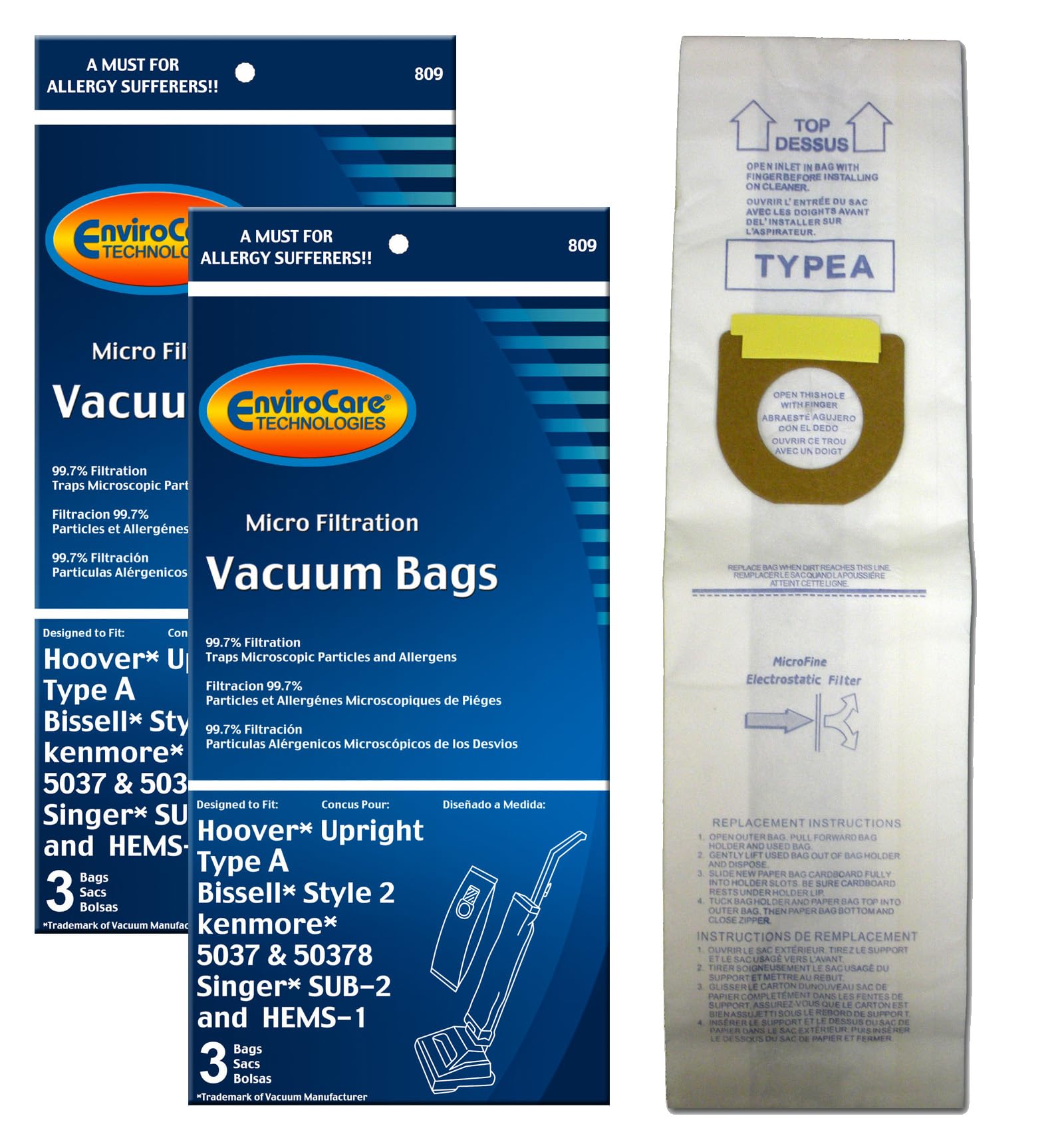 EnviroCare Replacement Micro Filtration Vacuum Bags - 6 Pack Compatible with Hoover Type A Upright Vacuums | HEPA Filter Dust Bags for Pet Hair, Allergies & Home Cleaning