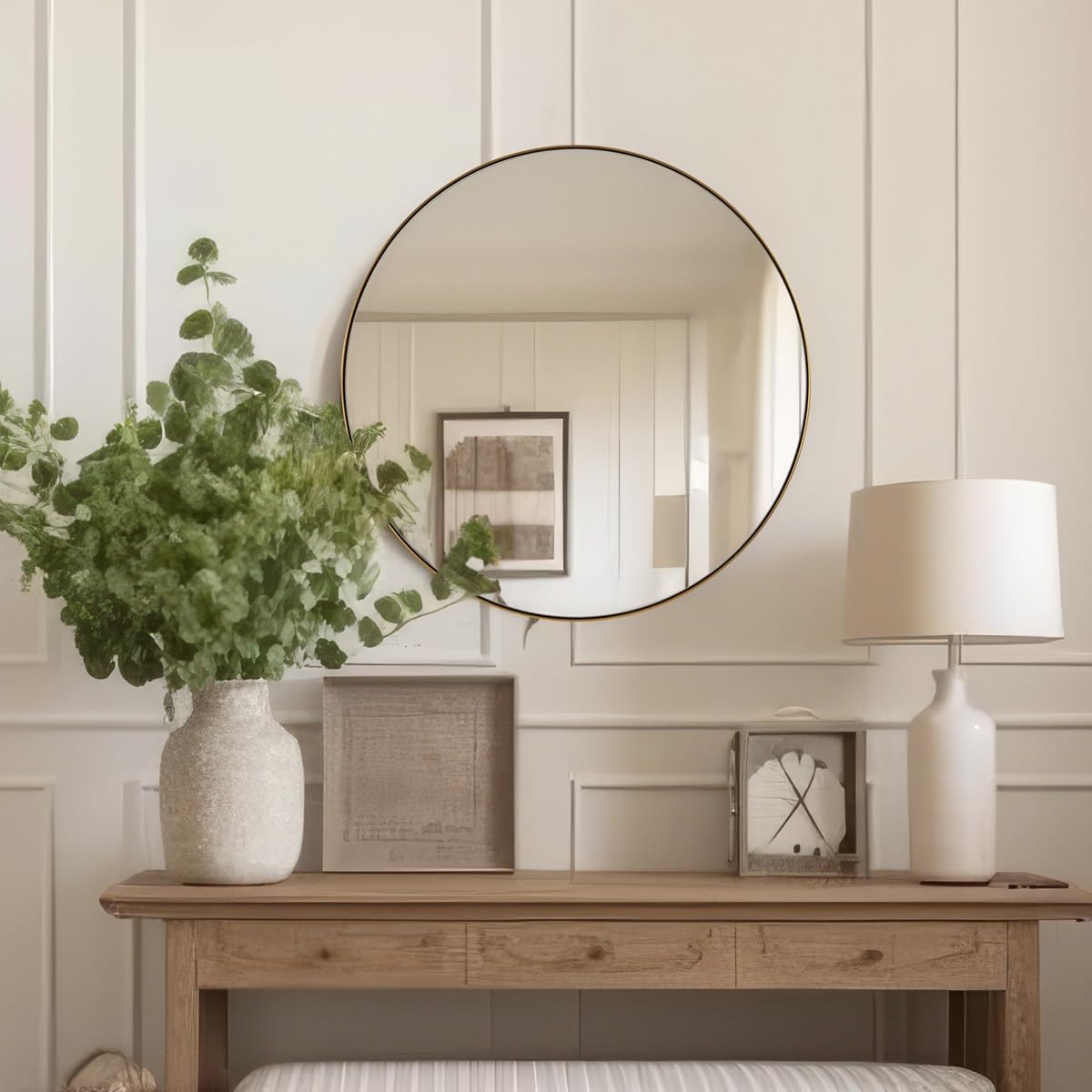 ANDY STAR 30'' Round Gold Wall Mirror - Brushed Brass Frame, Stainless Steel Metal, Modern Bathroom Living Room Bedroom Decor - Perfect for Vanity, Entryway, and Home Styling