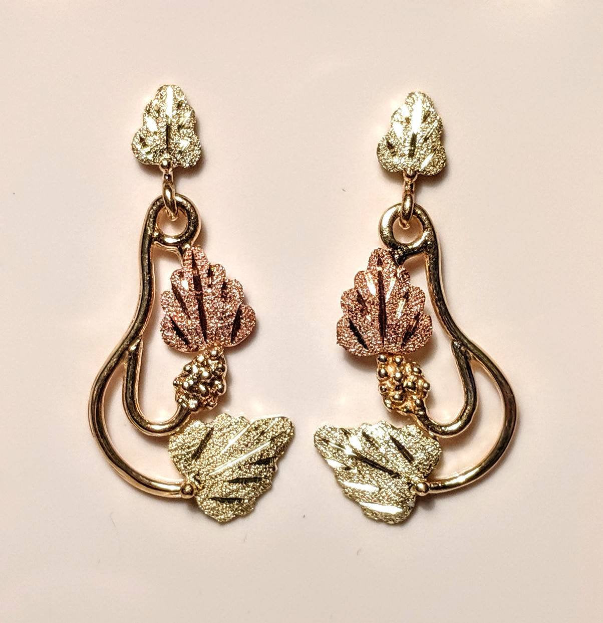 10kt Gold Three-Tone Leaf Stud Dangle Earrings - Red & Green Leaves Jewelry Set for Women | Perfect for Holidays, Parties & Everyday Wear