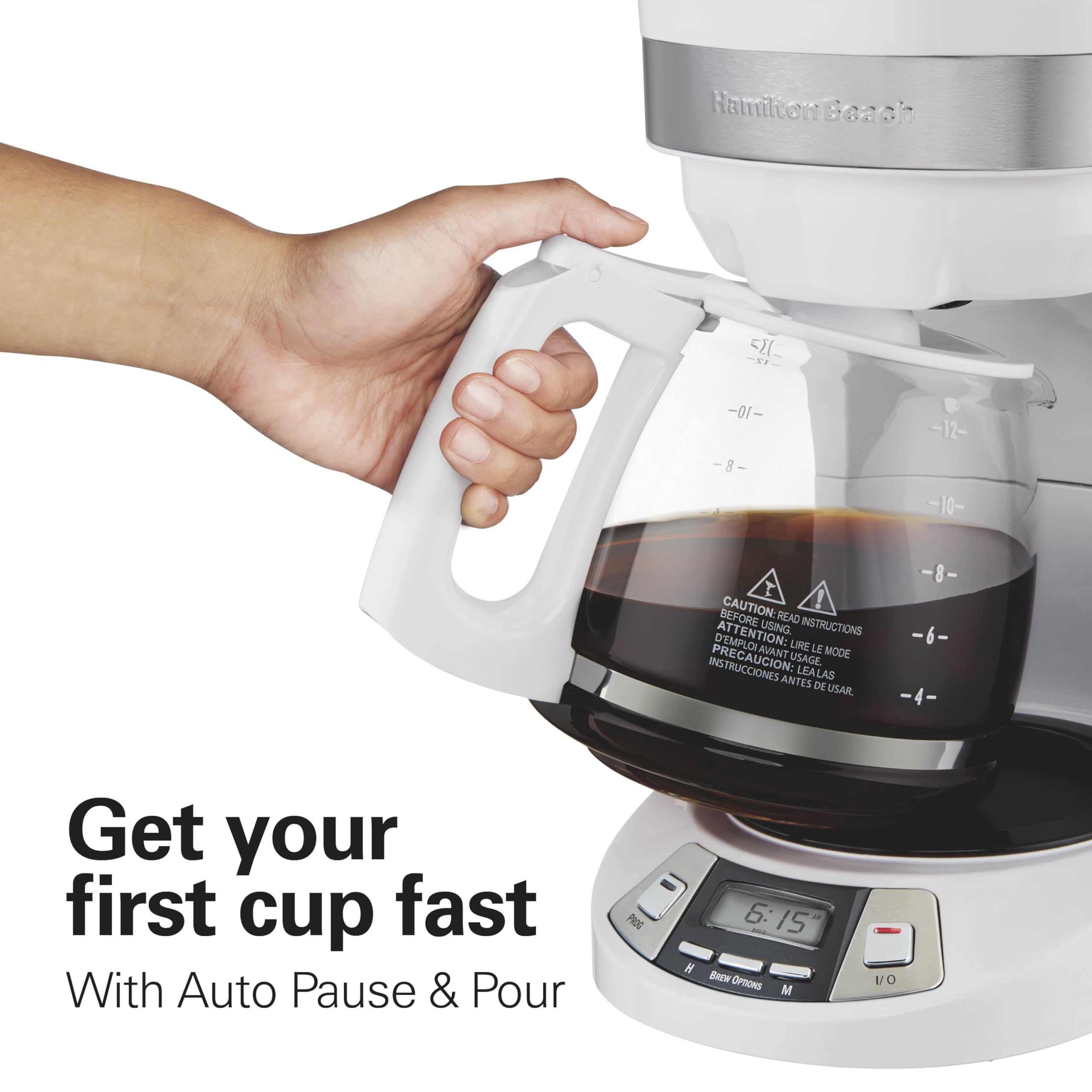 Hamilton Beach 12 Cup Programmable Drip Coffee Maker - 3 Brew Options, Glass Carafe, Auto Pause & Pour - White (46294) | Perfect for Home, Office & Entertaining