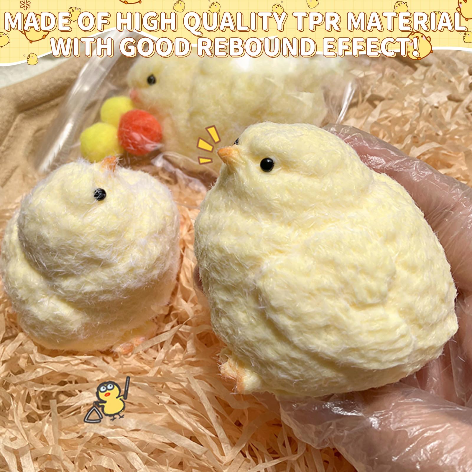 Squishy Chicken Stress Ball Toy - Soft Plush Squeeze Toy for Kids & Adults - Cute Anti-Stress Relief Fidget Toy for Home, Office, and School Use (Large Size)