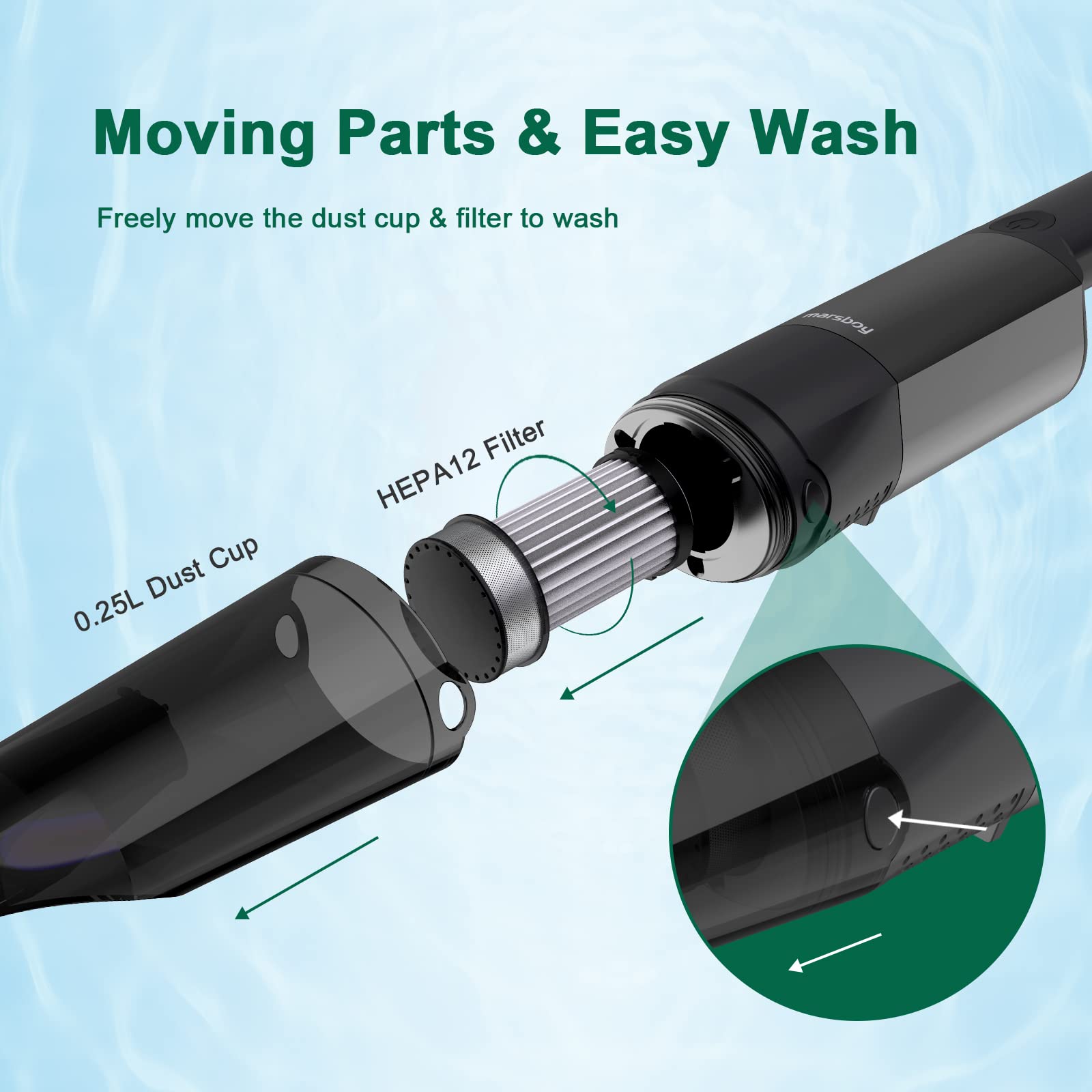 Belle House 15000PA High Suction Rechargeable Handheld Vacuum Cleaner - Powerful Portable Vacuum for Pet Hair, Home, Car Cleaning - Ideal for Quick Cleanups on Carpets, Upholstery & Hard Floors