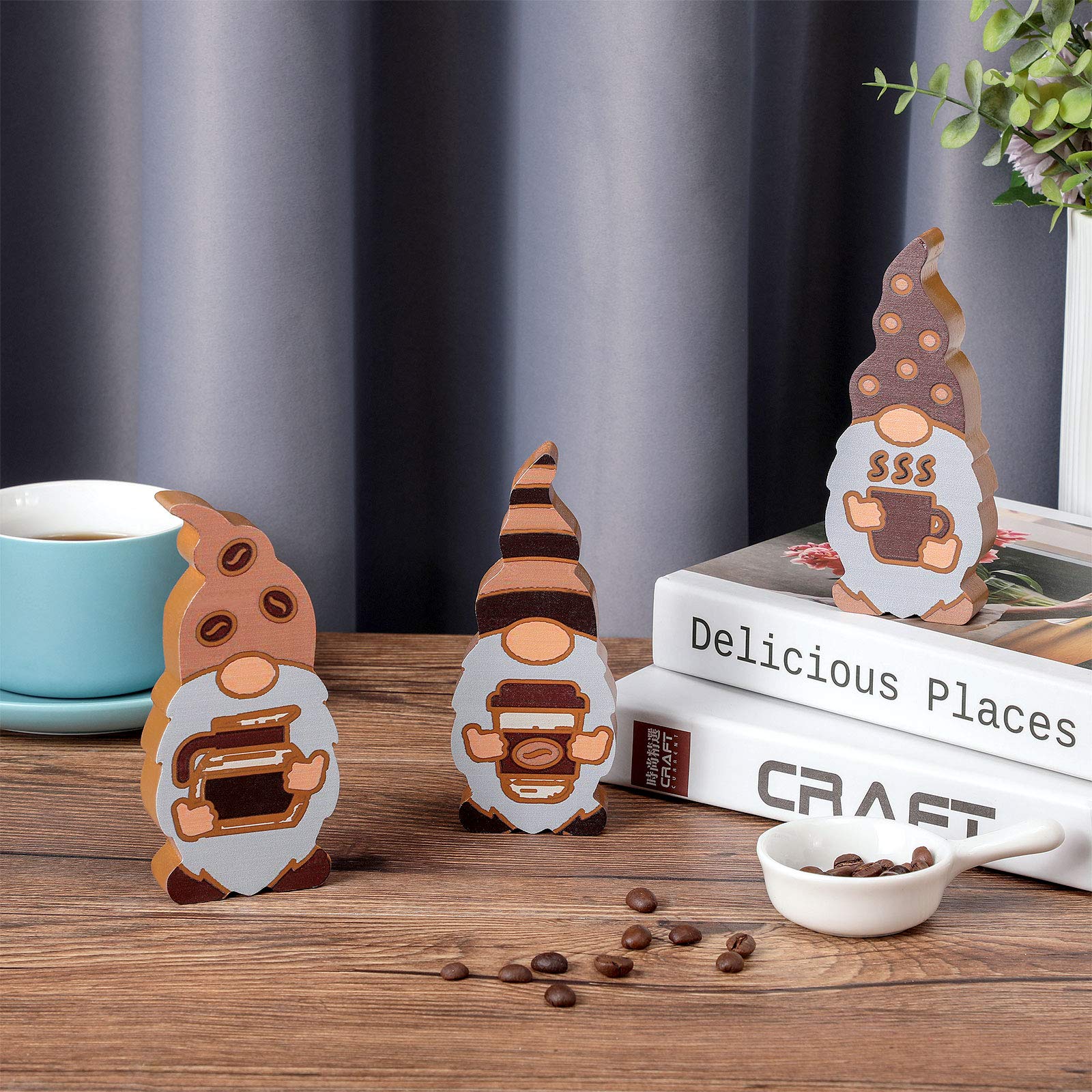 Set of 3 Wooden Coffee Gnome Decor Signs - Rustic Farmhouse Kitchen Decorations for Coffee Station, Tiered Tray & Scandinavian Home - Perfect Gift for Coffee Lovers (Classic Style) | Ideal for Coffee Bars, Kitchens & Gift Giving