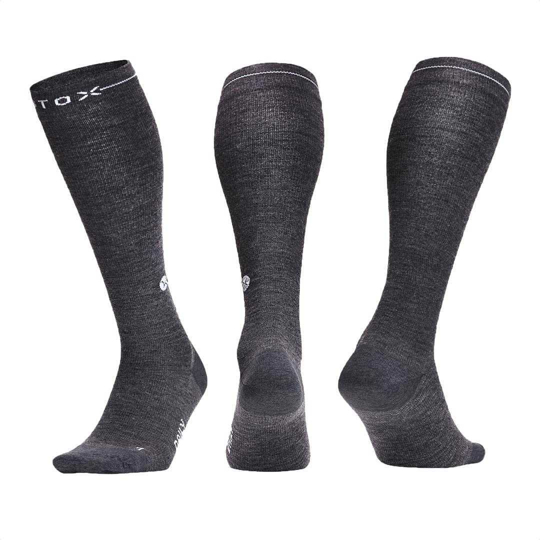 STOX Energy Socks for Men - 3 Pack Premium Merino Wool Compression Socks | Relieve Tired, Sore & Swollen Legs | Dark Grey | Ideal for Running, Hiking & Travel