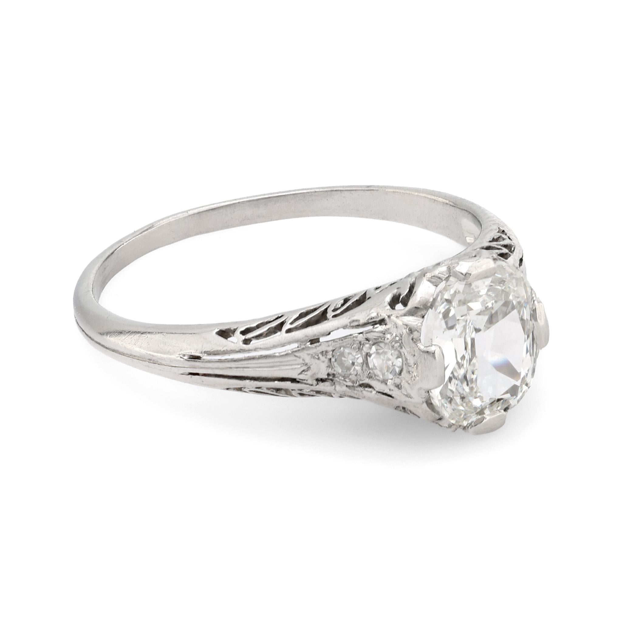 Exquisite Art Deco GIA Certified 0.91 Carat Cushion Cut Diamond Platinum Engagement Ring with Filigree Detailing - Perfect for Vintage-Inspired Proposals & Anniversary Gifts