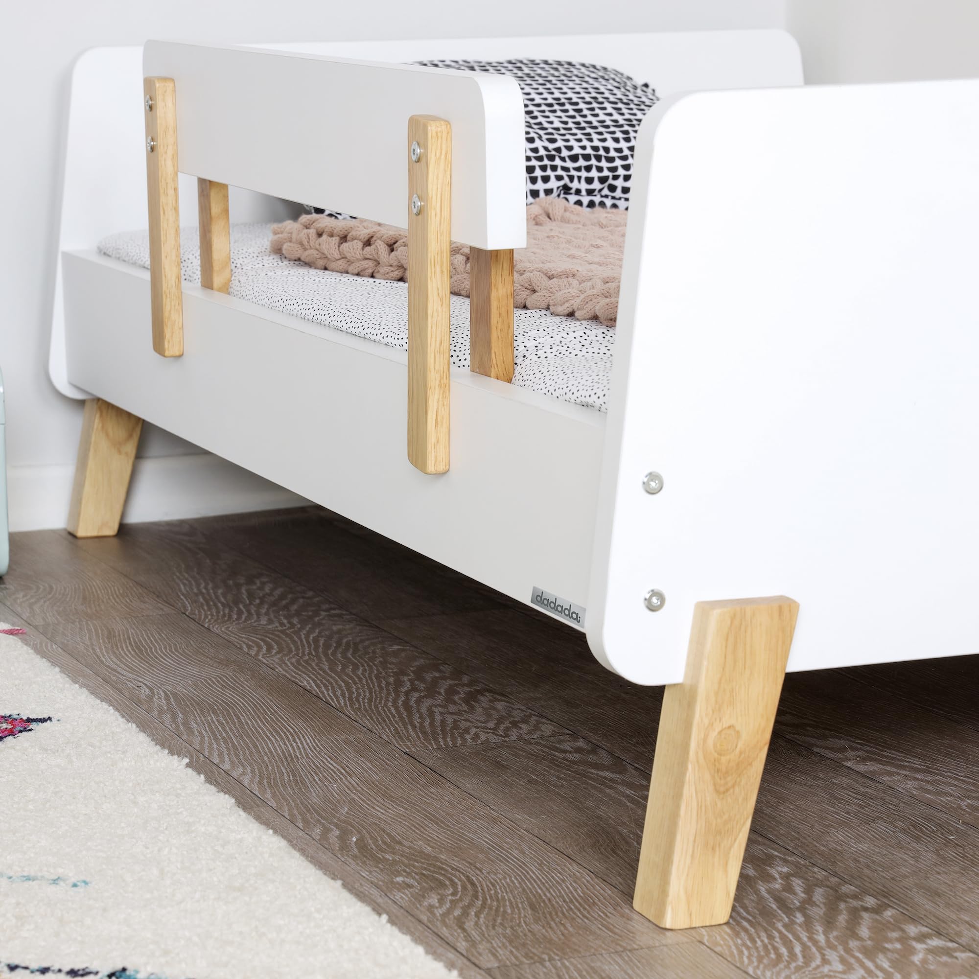 **Muse Toddler Bed with Removable Rails – Safe & Modern Kids Bed for Boys & Girls – Fits Standard Crib Mattress, Supports Up to 50 Lbs – Easy Assembly, White & Natural (55.15