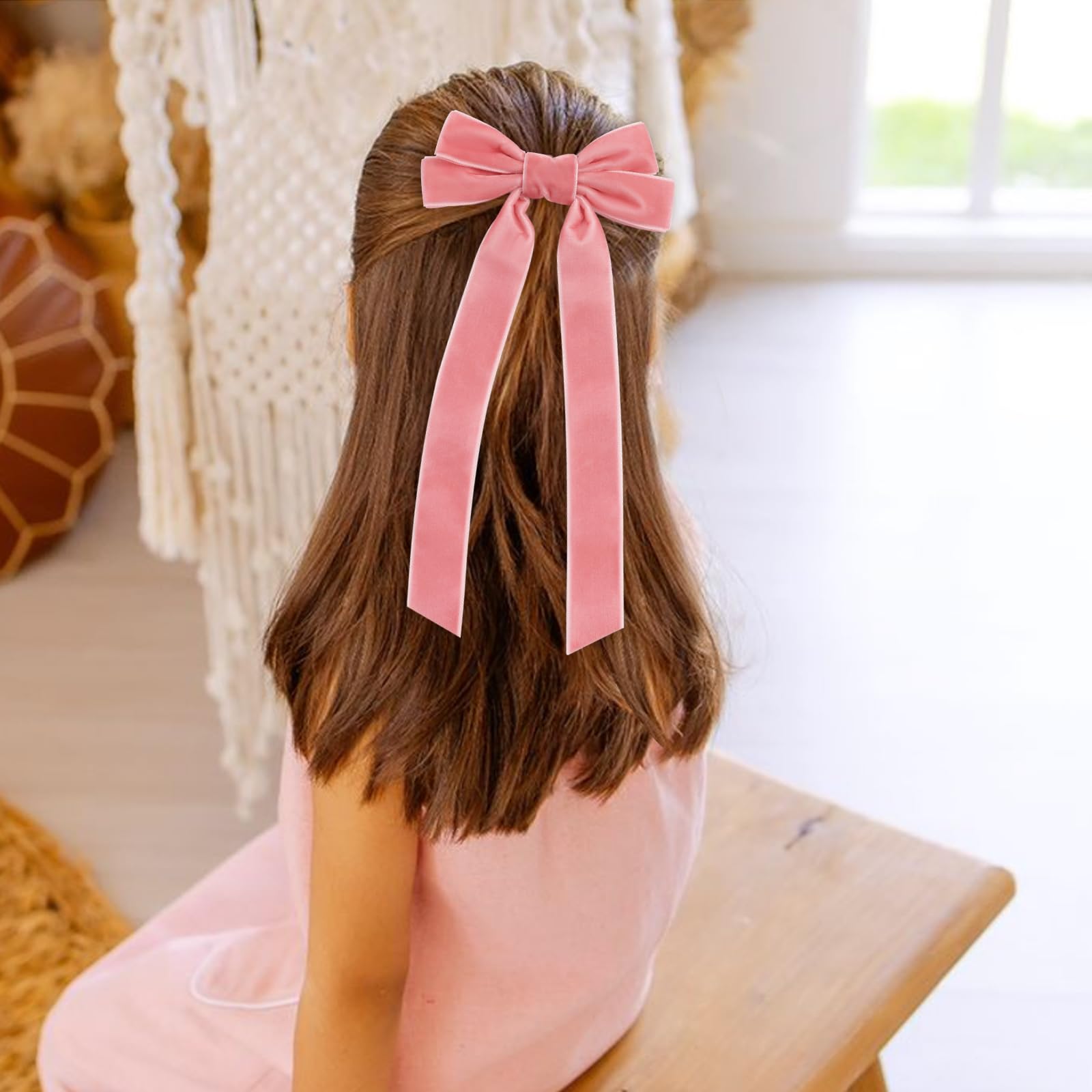 6PCS Velvet Hair Bows for Women & Girls - Long Tail Bow Hair Clips, Cute Hair Ribbon Barrettes & Ponytail Holders with Alligator Clips (Red) - Perfect for Parties, Weddings, School & Daily Fashion Accessories