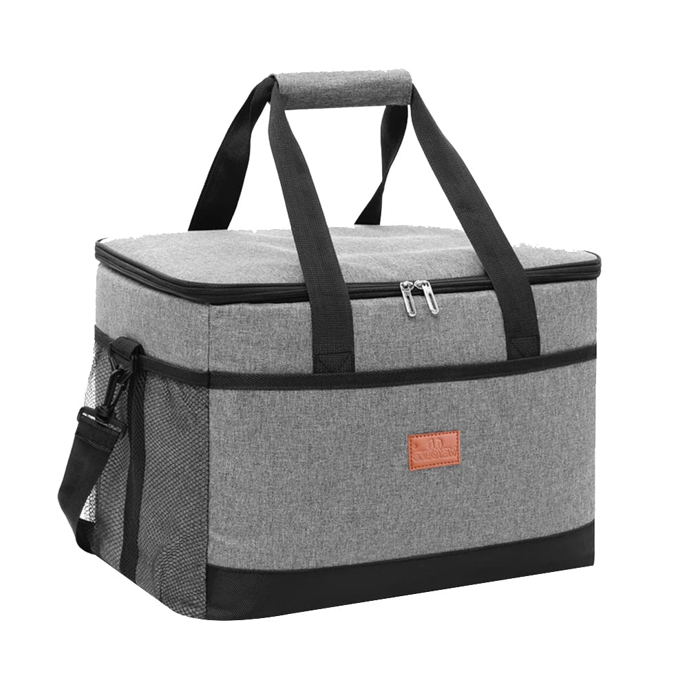 ihreesy 33L Insulated Cooler Lunch Bag - Leakproof & Waterproof Thermal Lunch Box for Travel, Camping, Hiking - Portable Reusable Cooler Bag for Outdoor Activities, Picnics, Beach Trips & Work Lunch - Grey