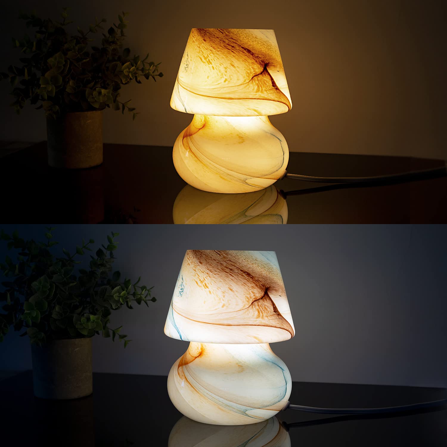 COOSA Stepless Dimmable Mushroom Table Lamp - Modern Glass Bedside & Desk Light with Warm Bulb Included | Perfect for Bedroom, Living Room, Study & Home Decor | Romantic Ambiance Lighting for Nightstands & Gift Giving