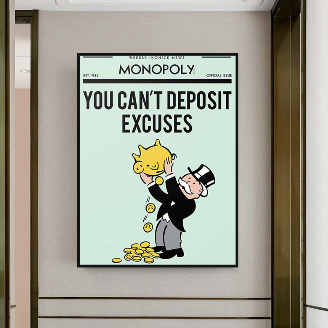 Alec Monopoly 'If You Can’t Deposit Excuses' Play Card Canvas Wall Art - Pop Culture Home Decor for Living Room, Office & Game Room