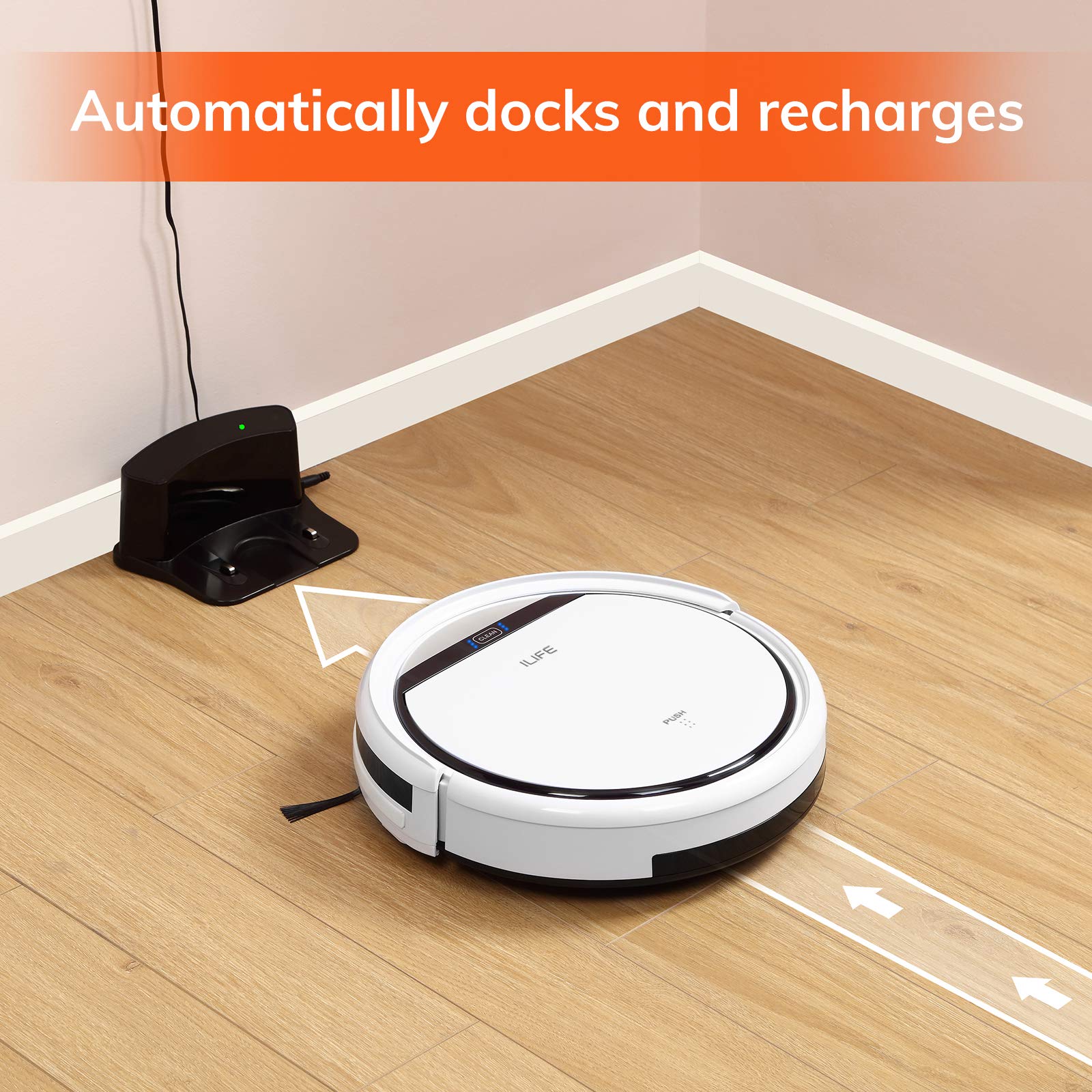 ILIFE V3s Pro Robot Vacuum Cleaner with Tangle-Free Suction | Slim, Self-Charging Robotic Vacuum | Daily Schedule Cleaning | Ideal for Pet Hair, Hard Floors & Low Pile Carpets | Pearl White | Perfect for Smart Home Cleaning & Pet Owners