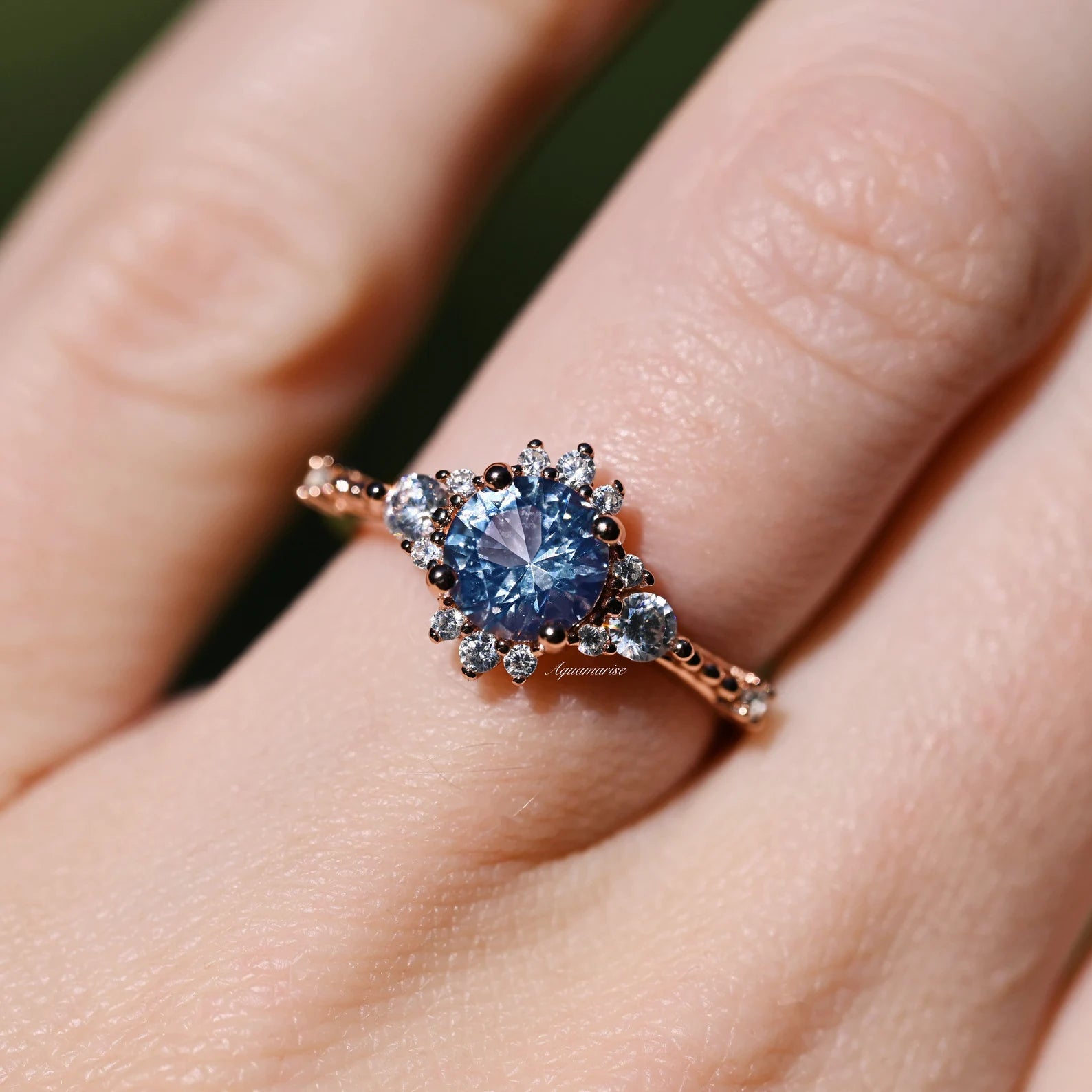 14K Rose Gold Aquamarine Engagement Ring for Women - Elegant March Birthstone Jewelry for Proposals, Anniversaries & Special Occasions