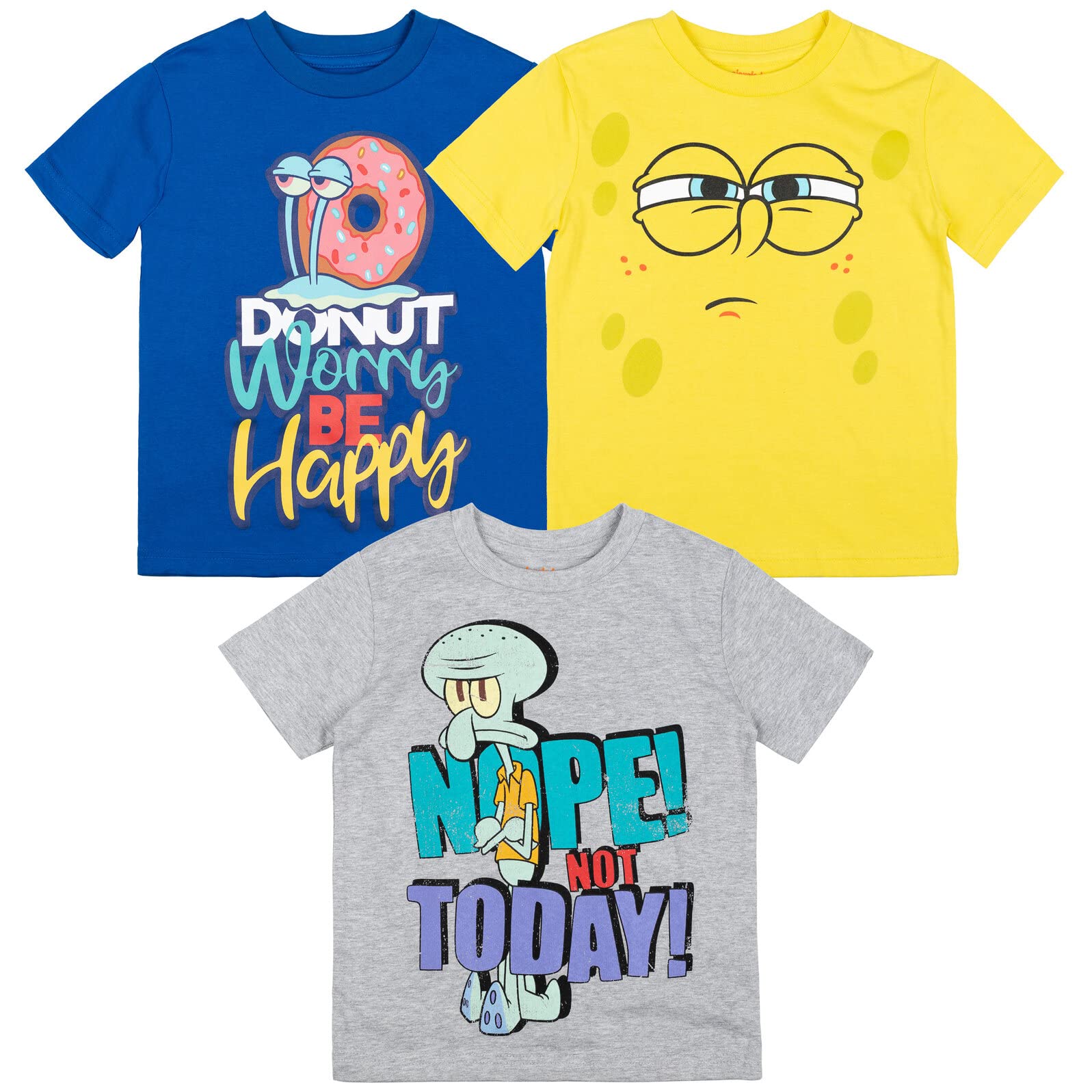 SpongeBob SquarePants Squidward 3 Pack Kids T-Shirts - Toddler to Big Kid Sizes (2T-12) - Soft Cotton Cartoon Character Tees for Boys & Girls - Perfect for School, Playdates & Birthday Parties