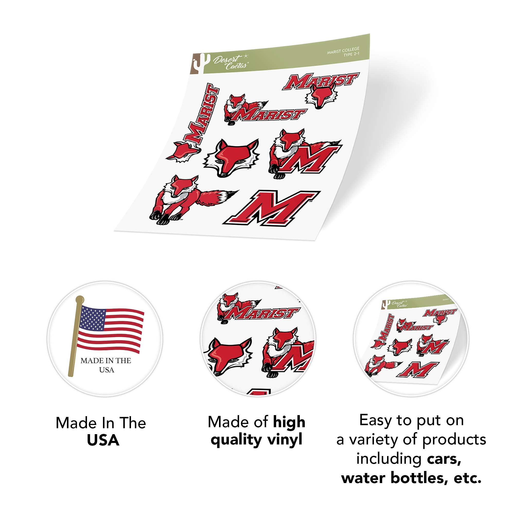 Desert Cactus Marist College Sticker - Red Foxes Vinyl Decals for Laptop, Water Bottle, Car & Scrapbook - T2 (Type 2) - Perfect for School Spirit, DIY Crafts & Personalizing Your Belongings
