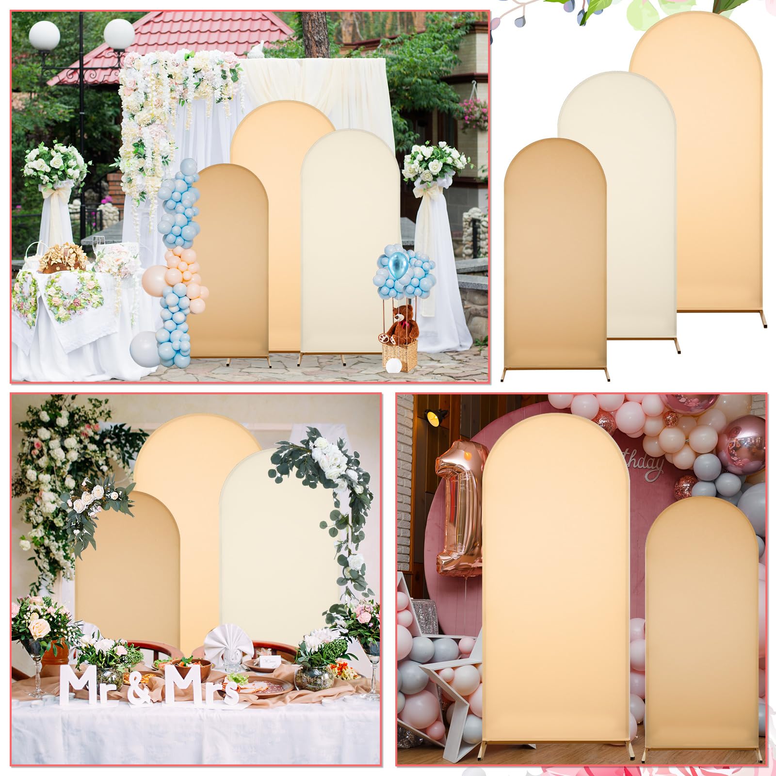 Gisafai 6-Pack Metal Arch Backdrop Stand with Spandex Cover - 4ft/5ft/6ft Wedding Arch Frame for Wedding Decor, Party Backdrop, Photo Booth & Outdoor Events (Nude)