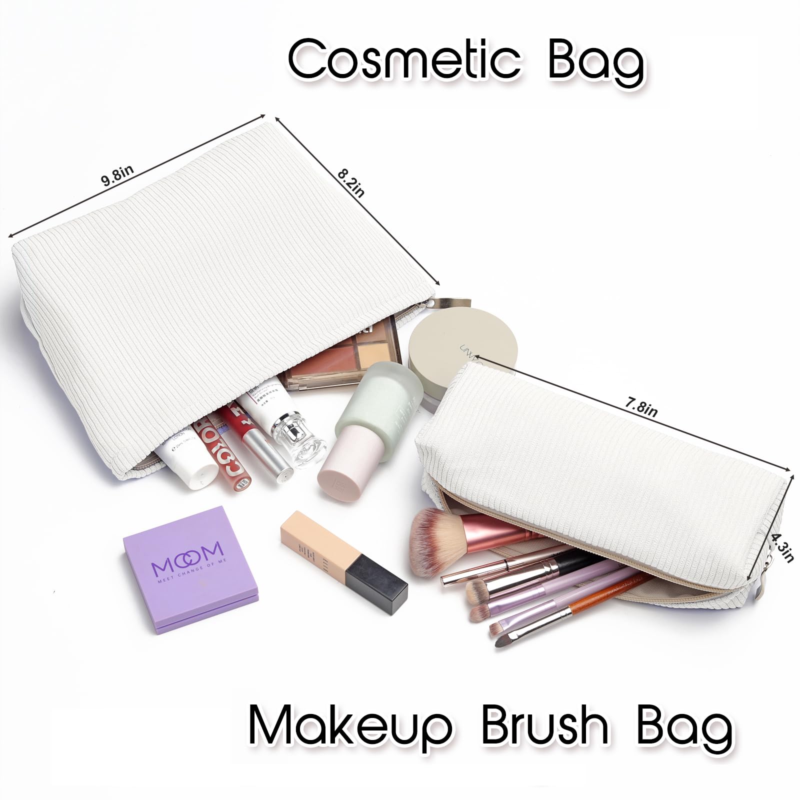 3-Piece Corduroy Makeup Bag Set - Small Zippered Cosmetic Pouch for Girls, Trendy Aesthetic Preppy Organizer - Perfect for Travel, School & Daily Essentials Storage