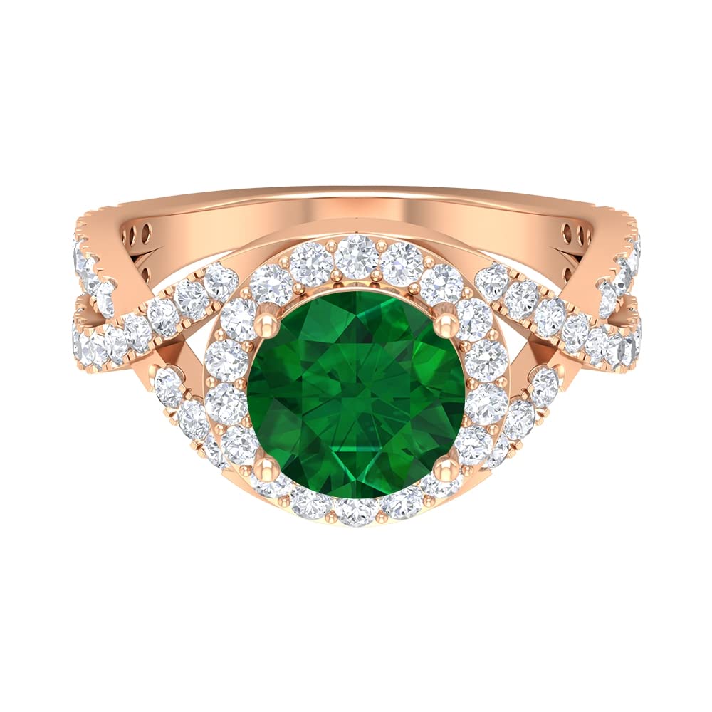 3 CT D-VSSI Moissanite Spiral Shank Engagement Ring - 8mm Lab Created Emerald Halo Ring with Sidestones - Classic Solitaire Bridal Statement Ring in 14K Solid Gold - Perfect for Proposals, Weddings & Anniversary Gifts