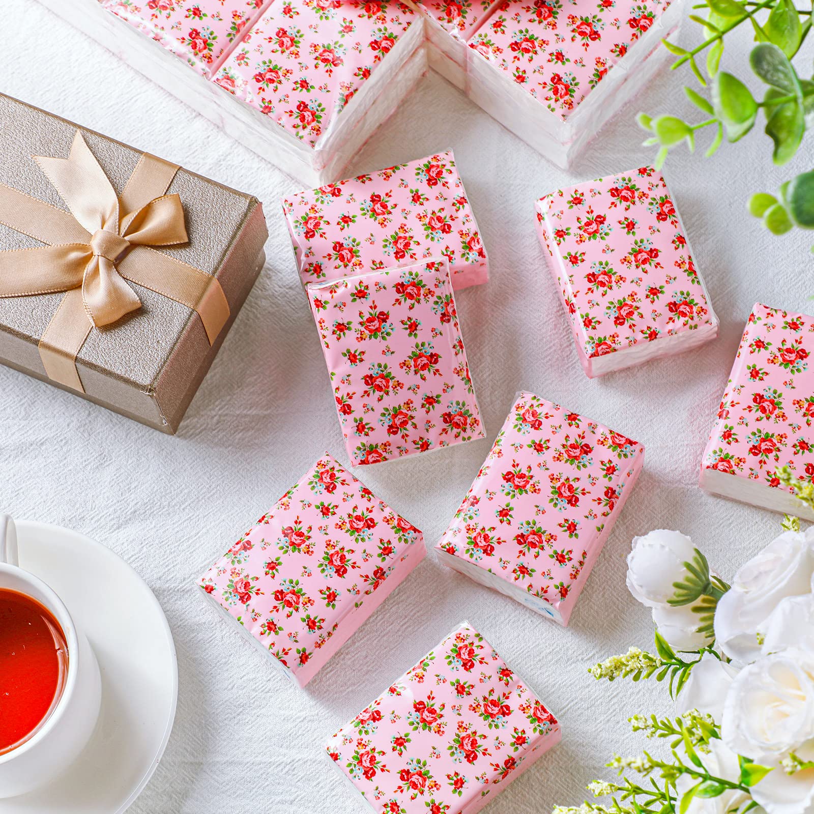100 Pack Floral Travel Tissue Pockets - Soft 3-Ply Mini Facial Tissues for Wedding, Holiday & Spring Picnic (7 Sheets Each) | Perfect for Purse, Car, Office & On-the-Go Use