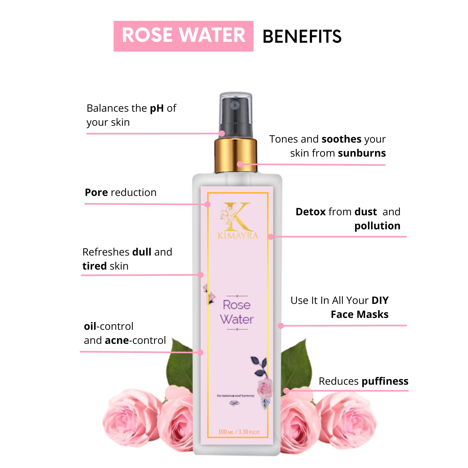 Kimayra Pomegranate & Beetroot Face Pack Powder with Pure Rose Water Spray - 100ml + 75g | Natural Glow Skincare Set for All Skin Types | Hydrating Facial Treatment for Daily Beauty Routine & Spa Days