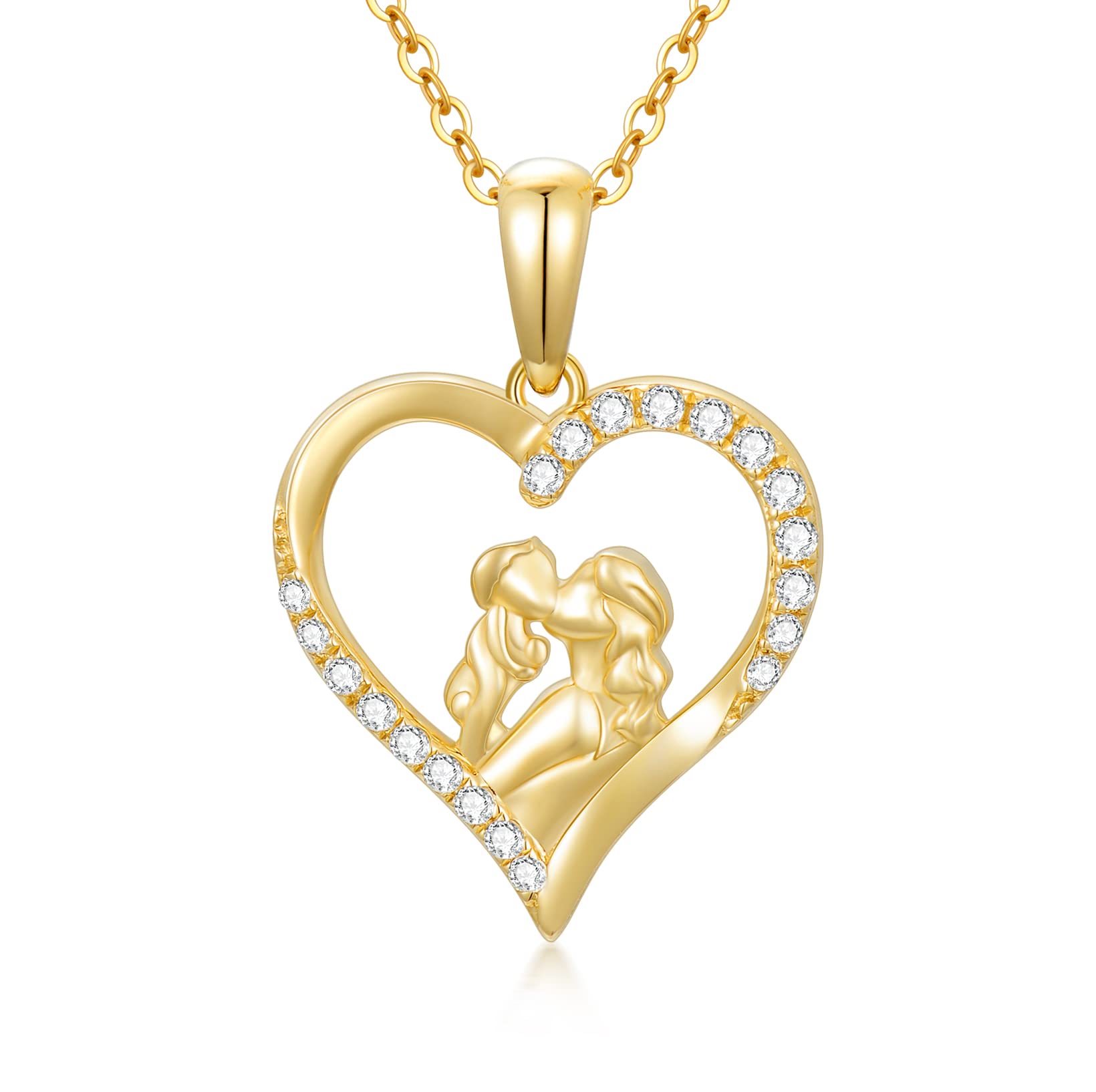 14K Solid Gold Mom Necklace for Women - Heart Pendant Mother Daughter Jewelry Gift for Mother's Day, Birthday & Anniversary | Elegant Everyday Wear & Special Occasion Gift