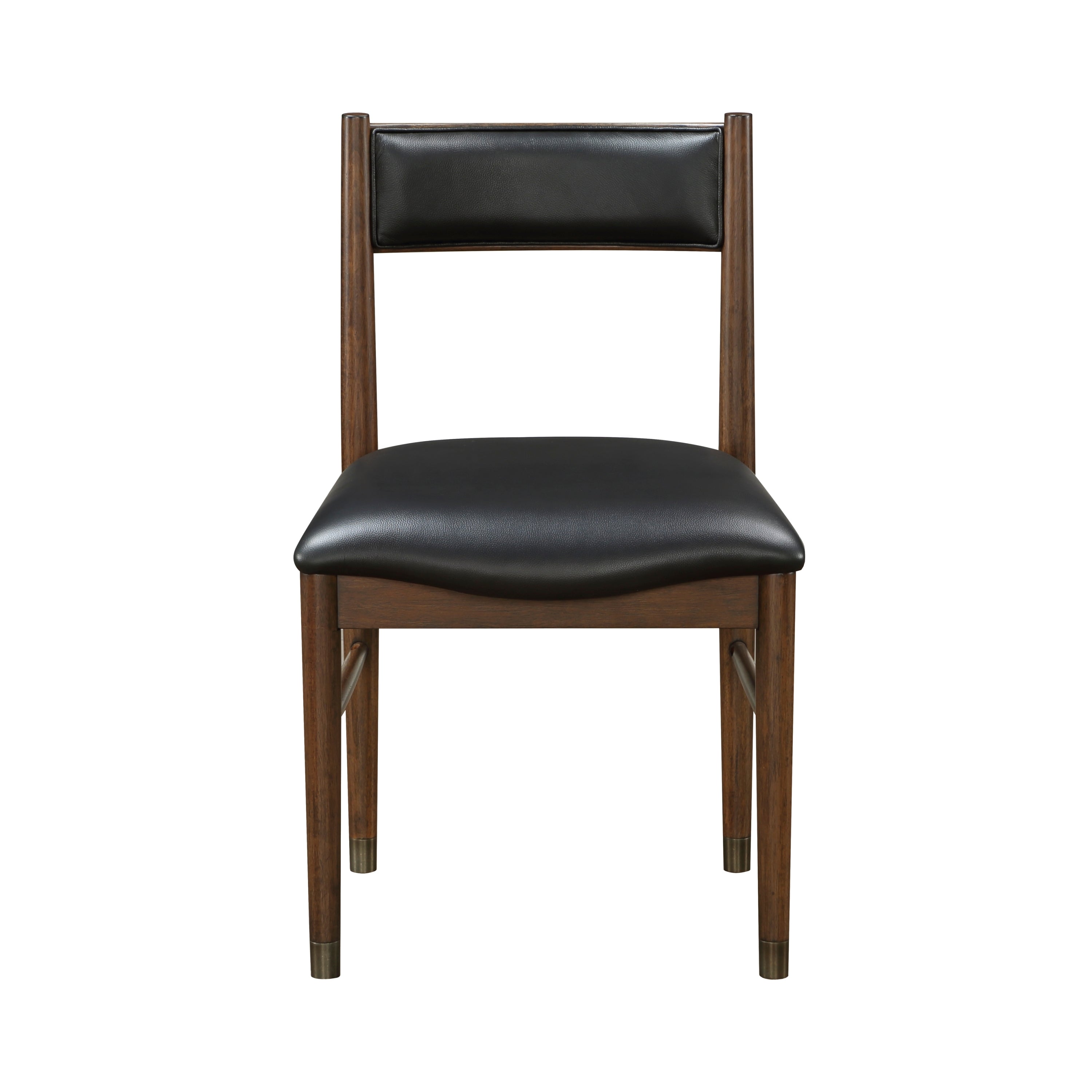 Set of 2 Black Leather Upholstered Side Chairs - Modern Contemporary Cherry Finish Wooden Dining Chairs for Home, Office & Restaurant Decor