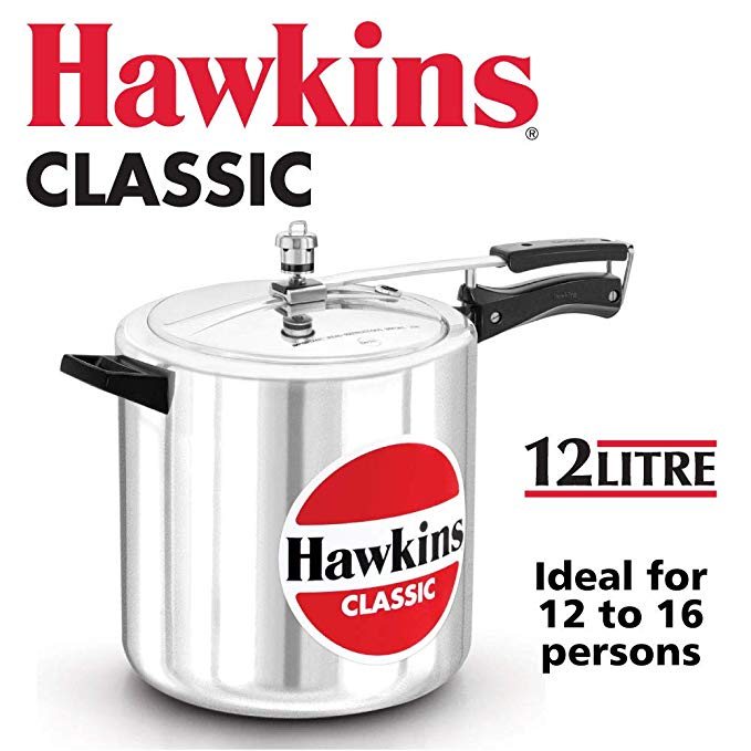 Hawkins 12 Liter Classic Aluminum Pressure Cooker - Fast & Safe Cooking for Indian, Asian & Western Dishes - Perfect for Home Kitchens, Camping & Outdoor Cooking