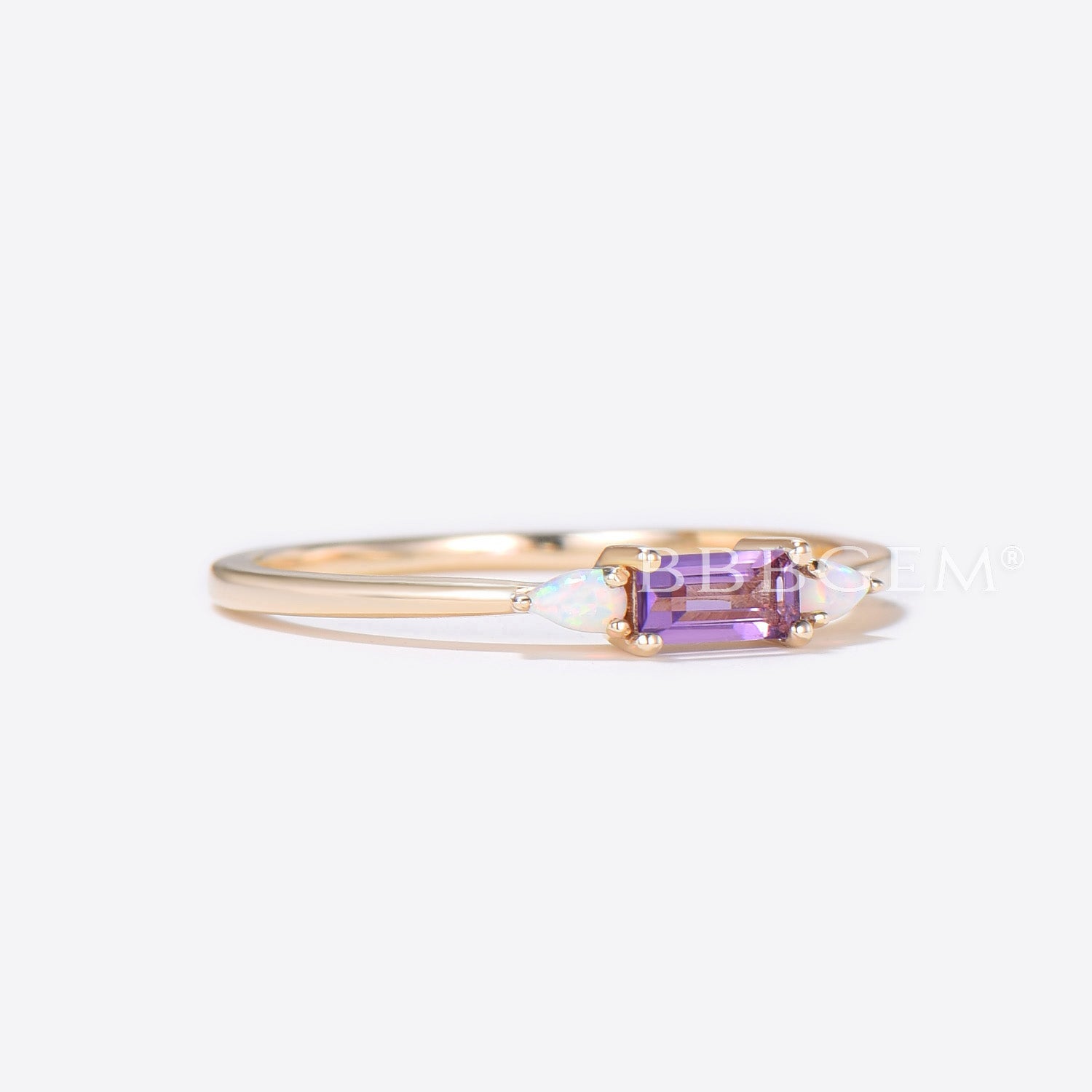 Baguette Cut Amethyst Wedding Ring - 3 Stone Stackable Band for Women, Family, Mom & Best Friend | Perfect for Everyday Wear, Anniversary Gifts & Special Occasions