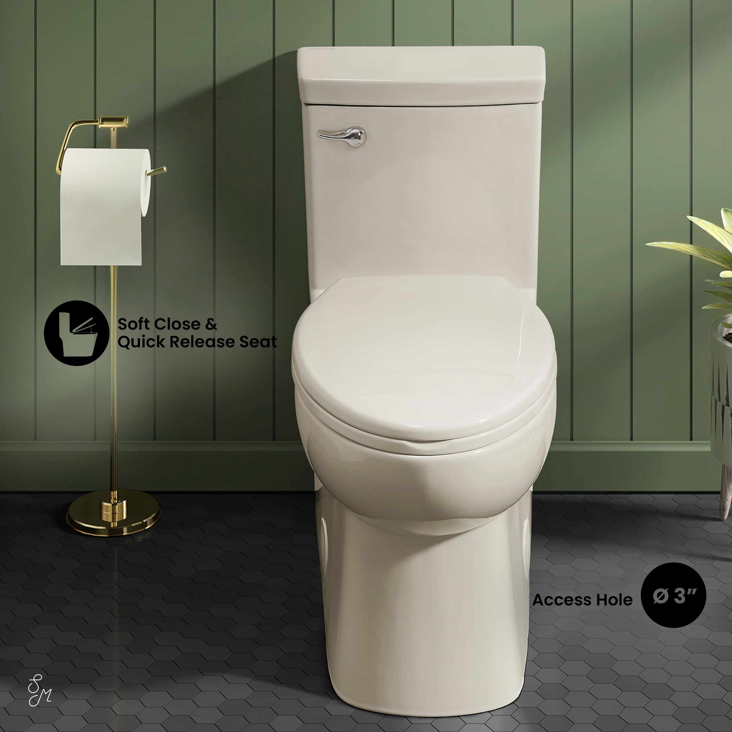 Swiss Madison Classe One Piece Toilet - Modern Elongated ADA Compliant Bathroom Toilet with Dual Flush 1.28 GPF, Front Flush Handle in Bisque Color - Perfect for Residential & Commercial Bathrooms, Hotels and Restrooms