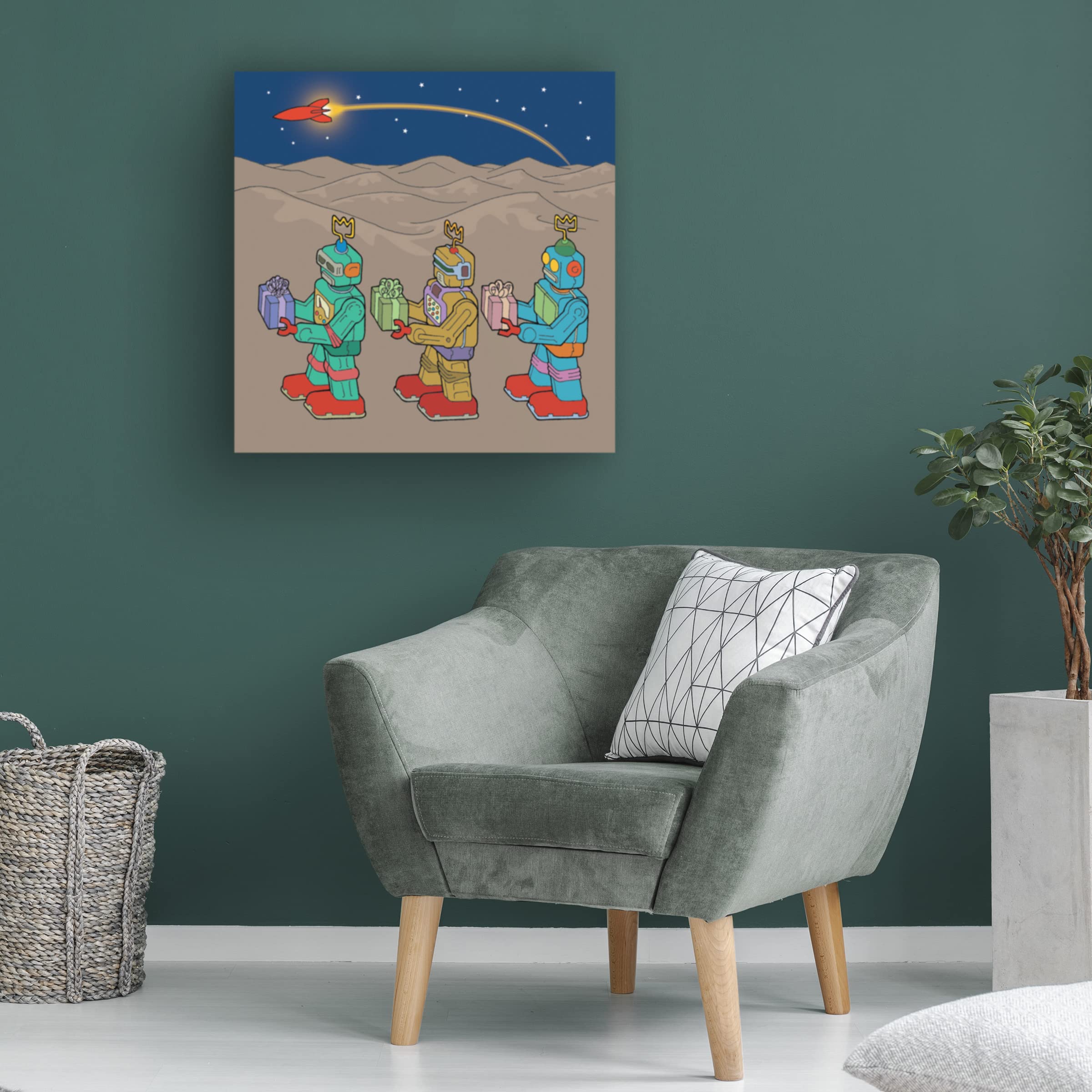 Trademark Fine Art 'Wise Bots' Canvas Wall Art by Duncan Wilson - Modern Robot Painting for Living Room, Office & Game Room Decor
