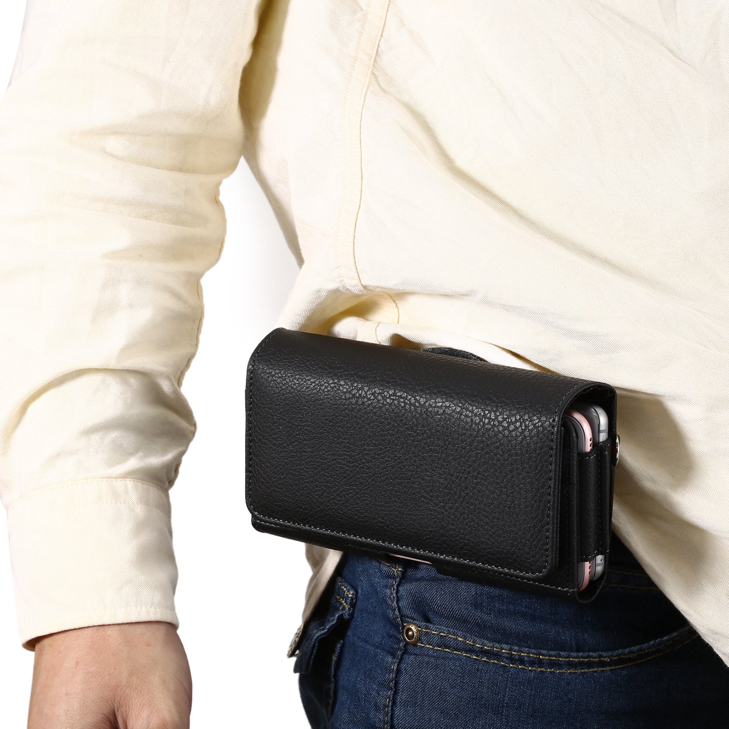 Premium Dual Pocket Horizontal Executive Holster Belt Clip Pouch Case for iPhone 16 Plus/15 Pro Max, Samsung Galaxy S25 Ultra/S24 FE/S23 Ultra/A15/A16/A55/A35, Google Pixel 9 Pro XL - Perfect for Outdoor Activities, Work & Travel
