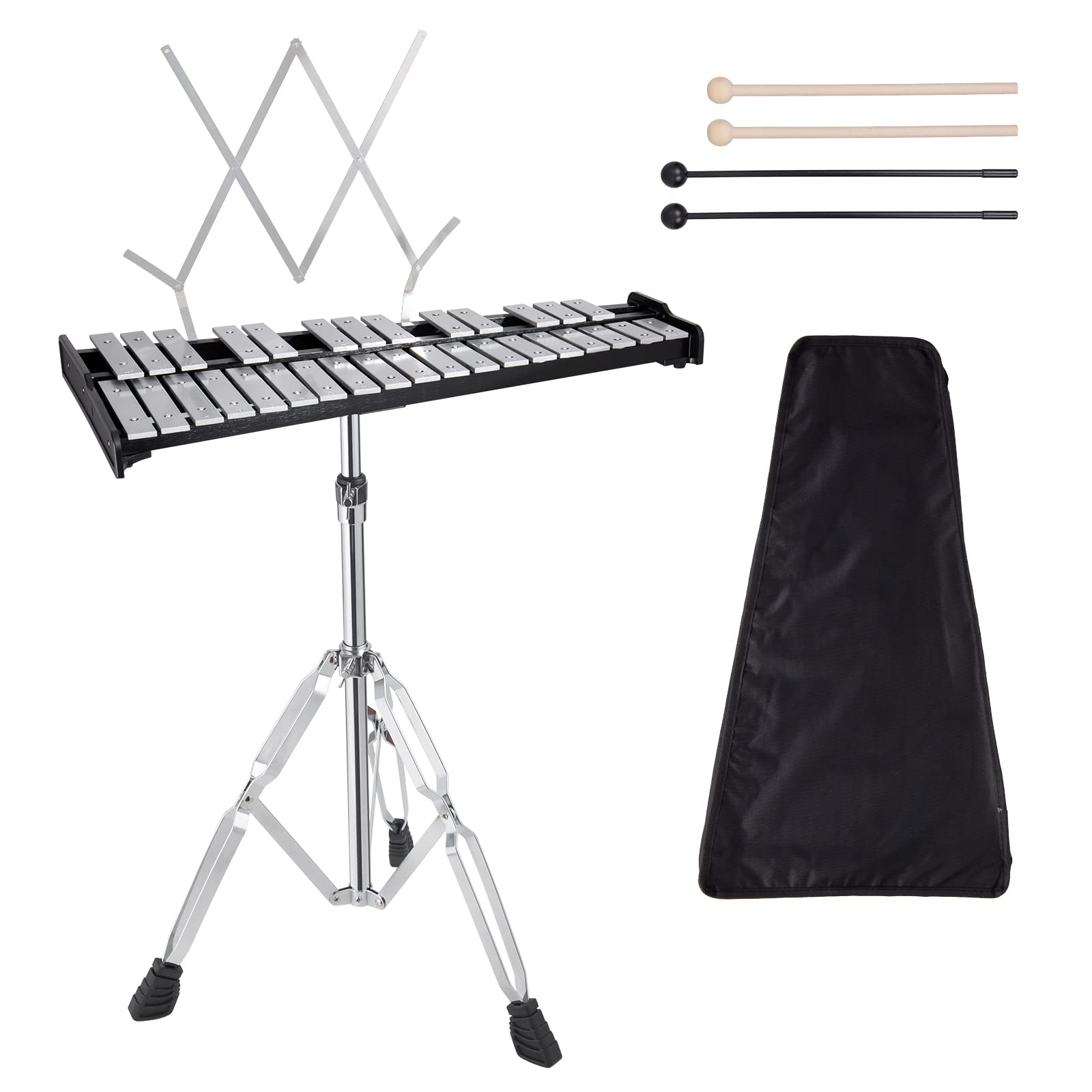 32-Key Aluminum Glockenspiel Xylophone with Adjustable Height Stand - Professional Bell Kit for Adults | Includes Music Stand, Mallets & Carrying Bag | Perfect for Music Class, Band Practice & Home Entertainment