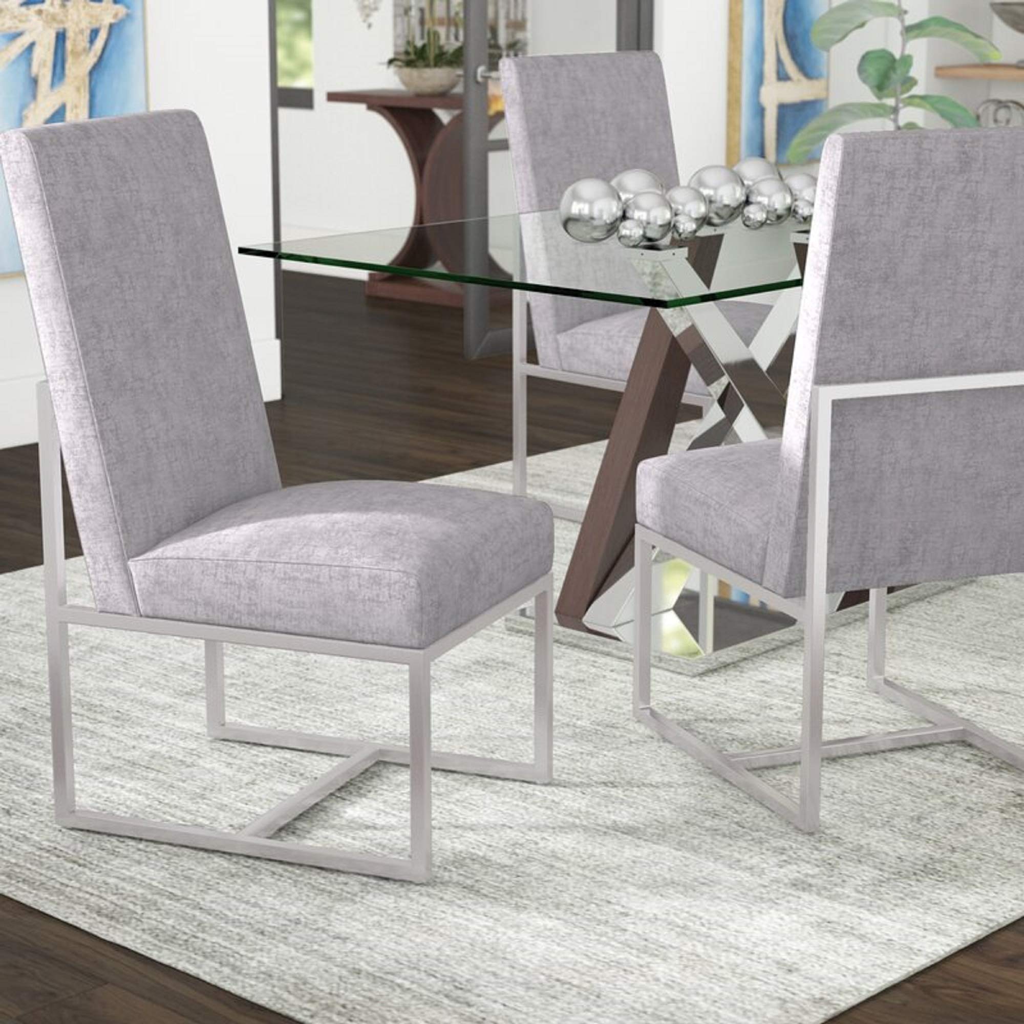 Modern Velvet Dining Chairs with High-Density Foam & Chrome Stainless Steel Frame - High-Back Fully Assembled Industrial Chic Accent Furniture - Set of 1 in Gray - Perfect for Dining Rooms, Kitchens, and Home Office Spaces