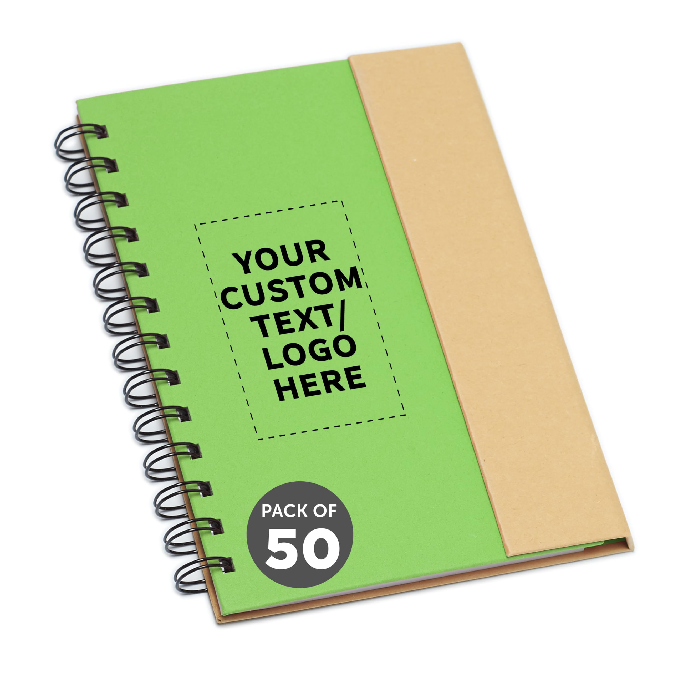 Custom Eco-Friendly Spiral Notebooks with Pens - Set of 50 Personalized Bulk Pack for School, Office & Home - Sustainable Green Stationery - Ideal for Students, Professionals & Gifts