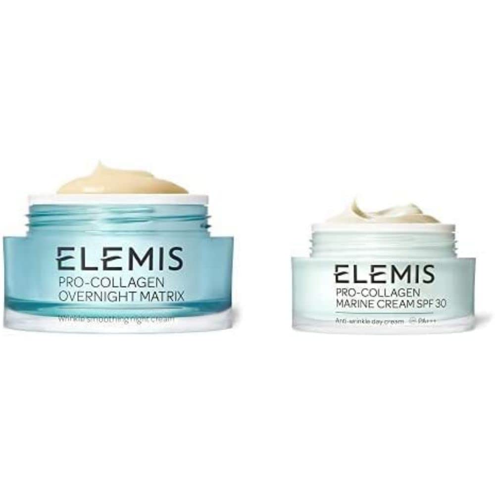 Elemis Pro-Collagen Overnight Matrix & Marine Cream SPF 30 Duo | Anti-Aging Night Cream & Day Moisturizer | Hydrating Skincare Set for Wrinkles & Fine Lines | Perfect for Daily Skincare Routine & Travel