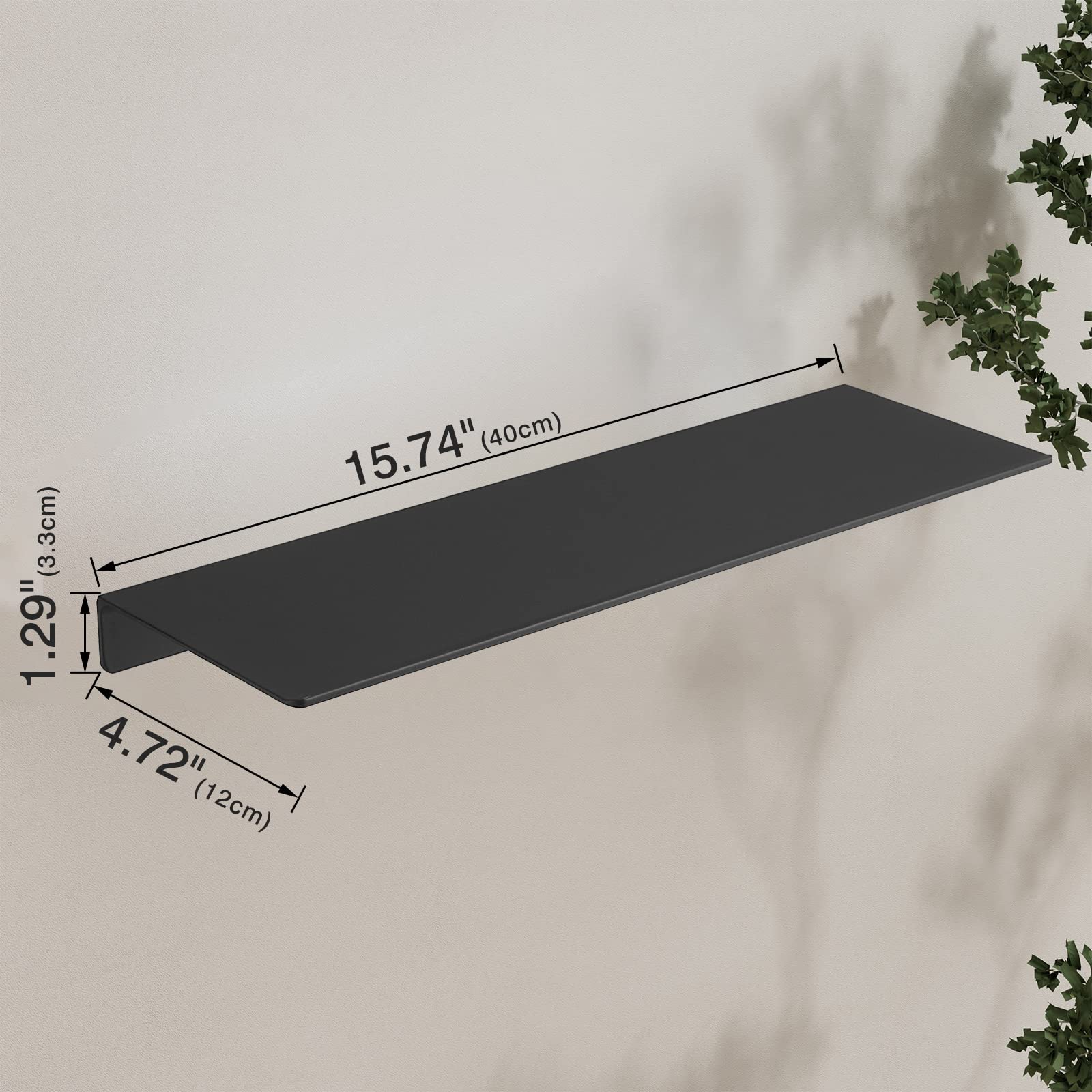 JOOM Metal Wall Shelf - 16 Inch Black Floating Shelf for Bathroom, Kitchen & Living Room - Small Display Shelves for Wall Storage & Decor - Modern Home Organization Solution