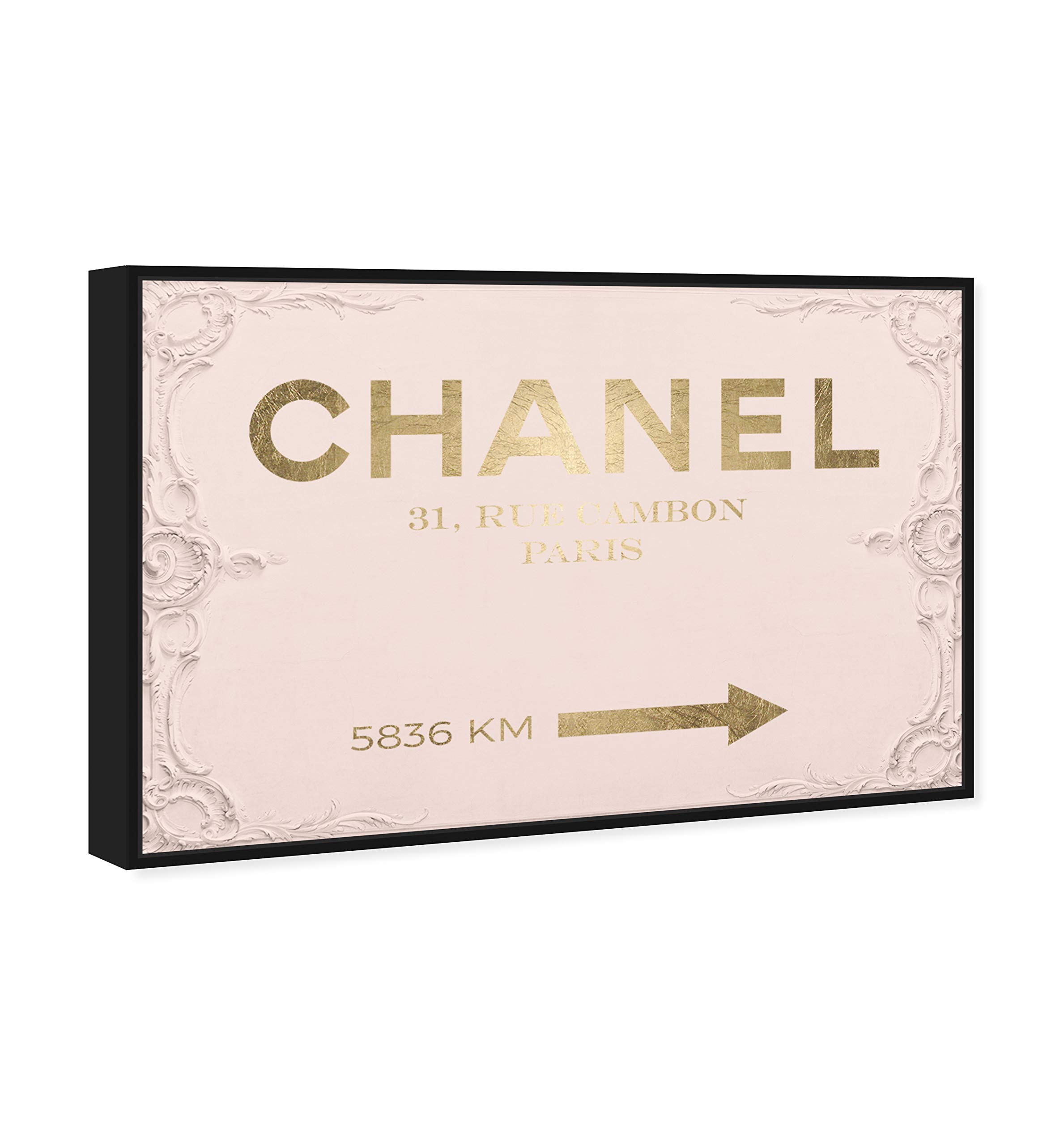 Oliver Gal Artist Co. Fashion & Glam Modern Black Frame Canvas Wall Art - Rococo Gold Blush Home Decor (15x10 Inches) for Living Room, Bedroom & Bathroom | Elegant Pink & Gold Fashion-Themed Wall Art for Women's Dressing Room, Salon or Luxury Apartment Decor