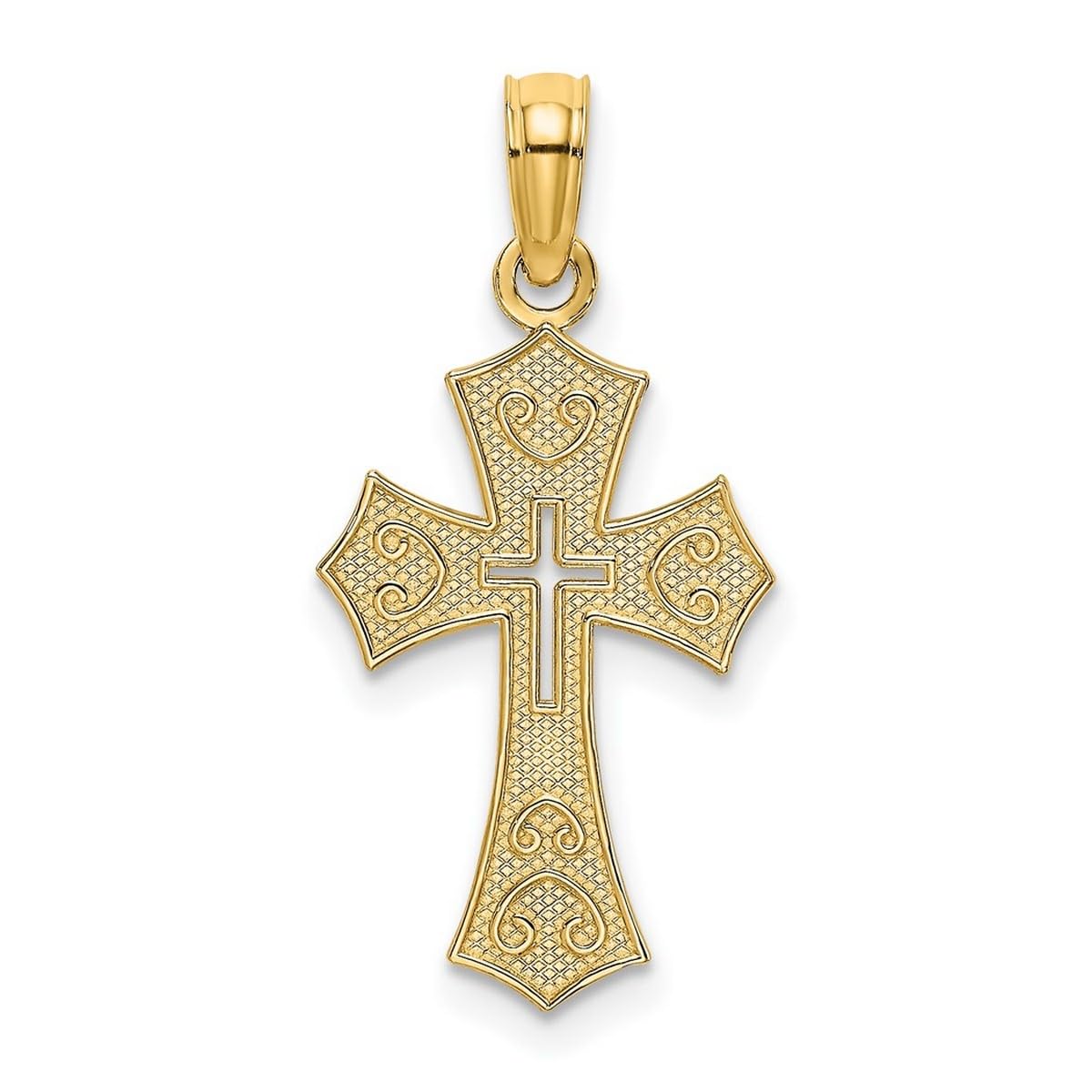 14K Gold Religious Faith Cross Pendant Necklace for Women - Heart & Cross Cutout Design, 17.3mm - Perfect for Daily Wear, Church & Special Occasions