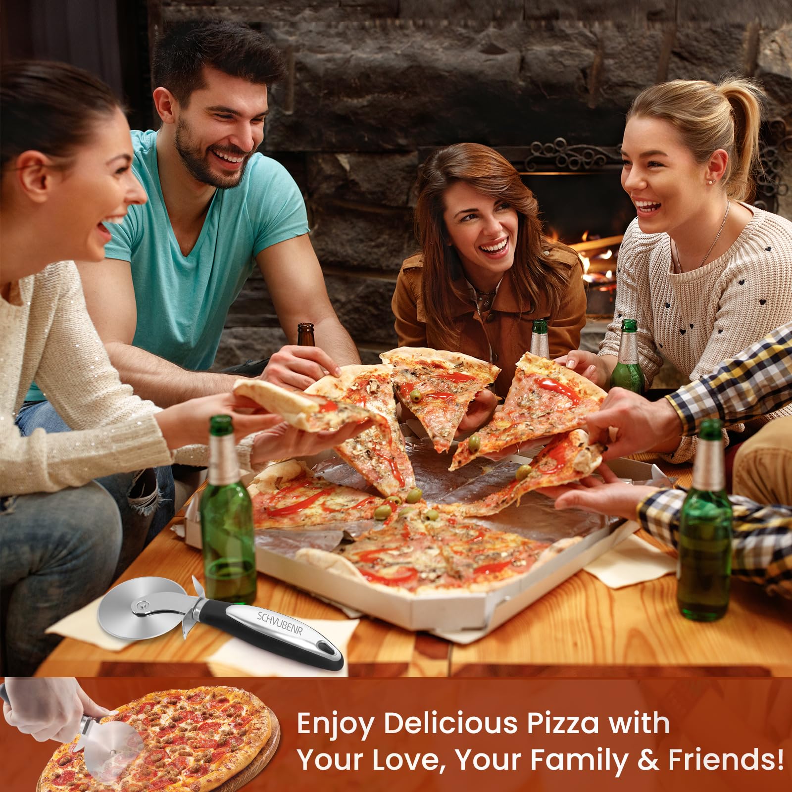 Premium Stainless Steel Pizza Cutter Wheel - Sharp & Durable Pizza Slicer for Easy Cutting & Cleaning - Dishwasher Safe - Perfect for Large & Small Pizzas (Black) - Ideal for Home Kitchens, Restaurants & Pizza Parties