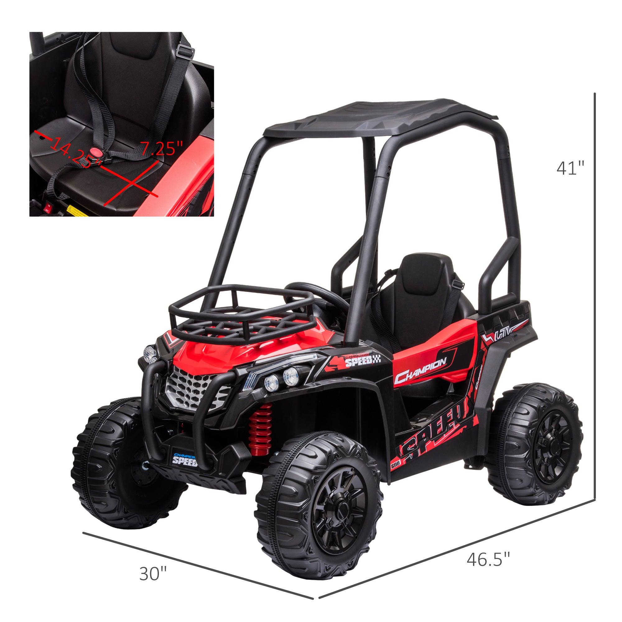 12V Dual Motor Kids Electric Ride-On UTV Toy - Battery Powered Off-Road Truck with Forward/Reverse, LED Headlights, MP3/USB Music Player, Shock Absorber & Parental Remote Control - Red - Perfect for Backyard Adventures, Birthday Gifts & Outdoor Play