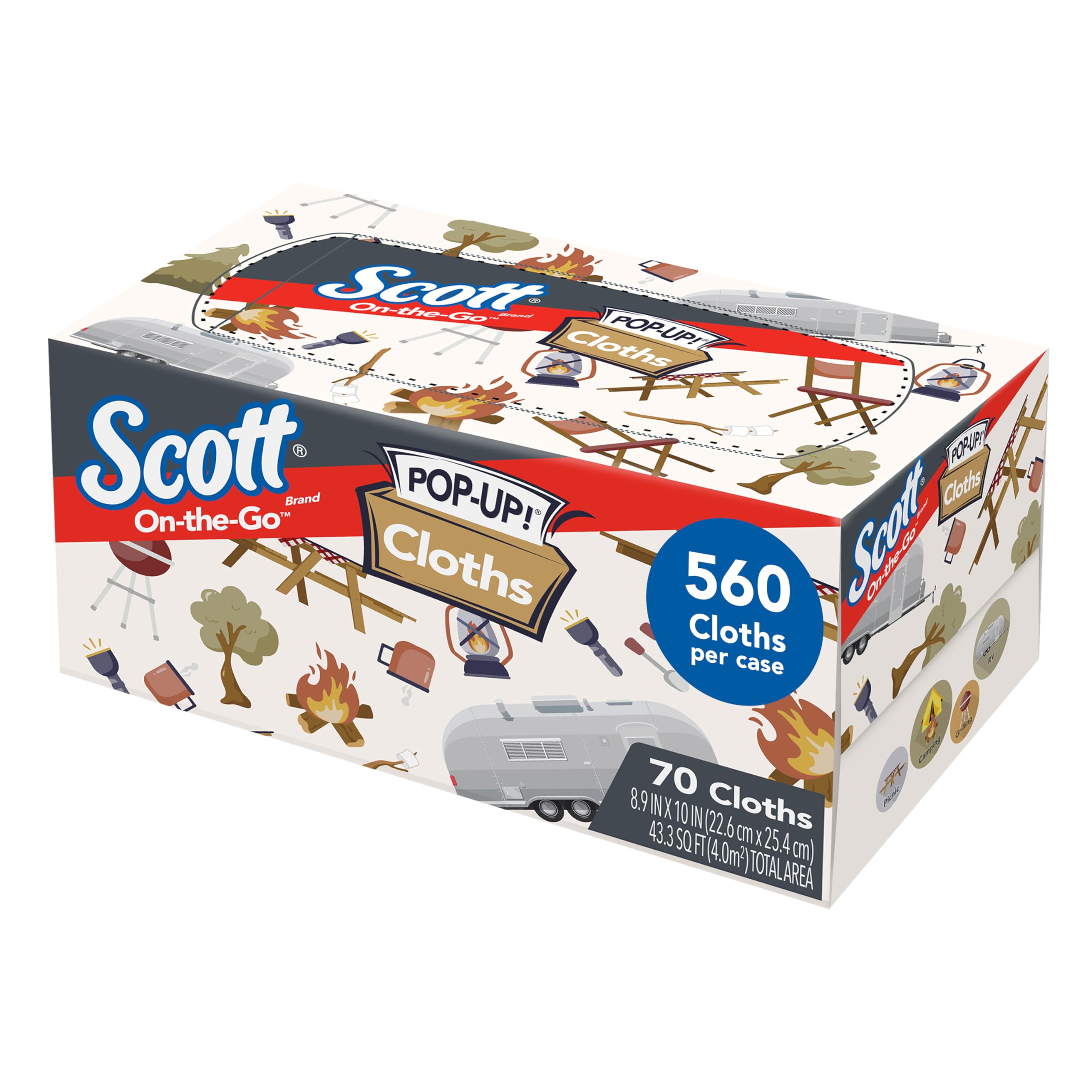 Scott Shop Original On-The-Go Pop-Up Cloths (55195) - Soft Absorbent Napkins, 8.9'x10' White Wipes - 8 Boxes of 70 Sheets (560 Total) - Perfect for Kitchen Cleaning, Baby Care & Travel Essentials
