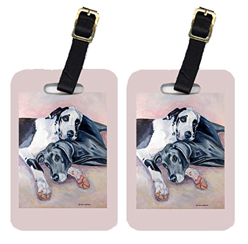 Pair of 2 Harlequin and Blue Natural Great Danes Luggage Tags - Large Multicolor Pet ID Tags for Travel - Perfect for Dog Lovers & Airplane Suitcase Identification