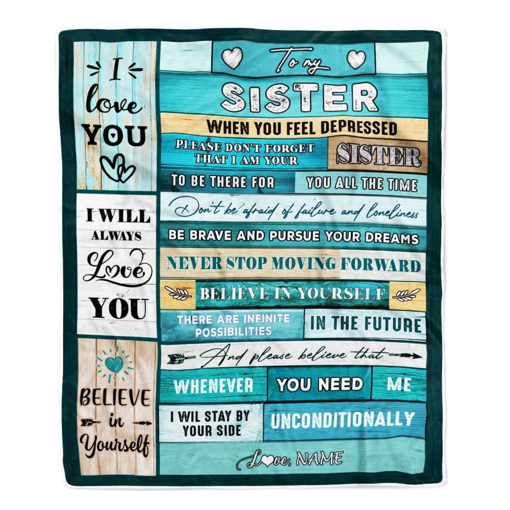 Custom Sister Blanket - Personalized Fleece Throw for Sister Birthday, Christmas, Graduation - 50x60 Inch Youth Size - Bestie Gift for Her - Cozy Bed & Couch Throw for Relaxing & Gifting