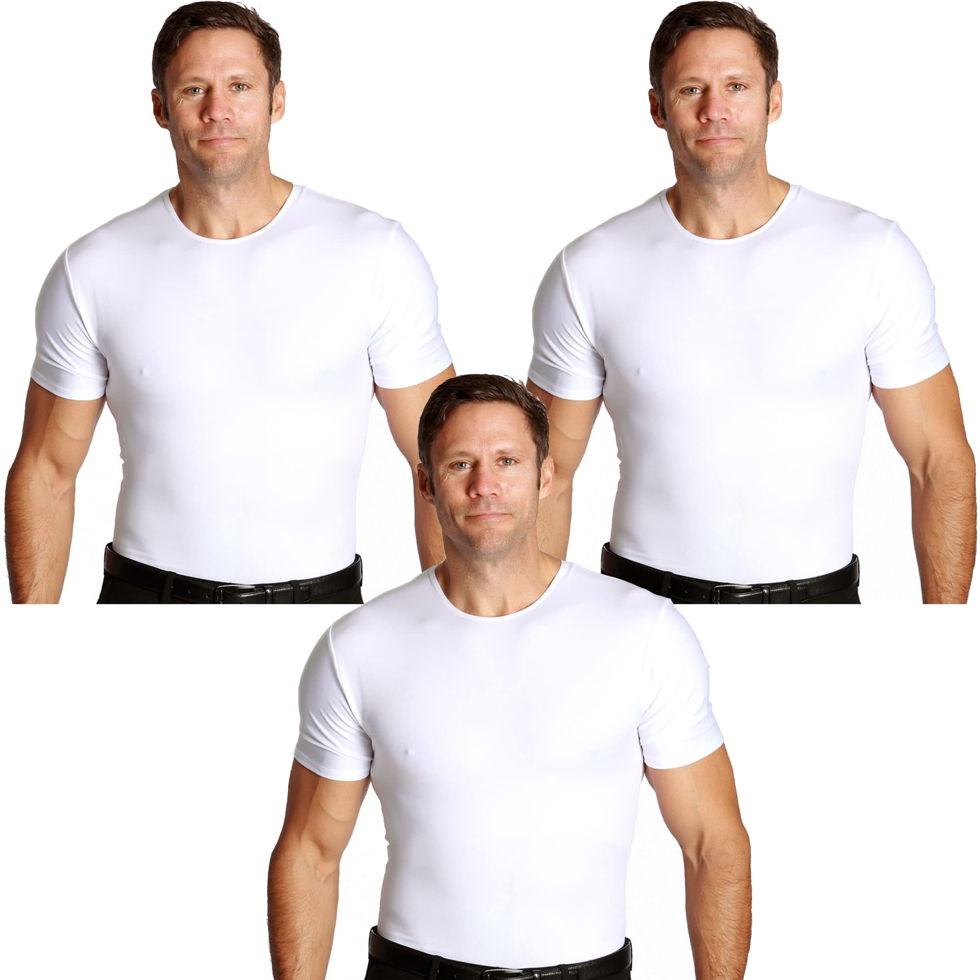 Insta Slim ISPRO Men's Slimming Crew Neck Short Sleeve Compression Shirt - Shapewear for Weight Loss & Body Shaping (Pack of 3) - Perfect for Gym, Workout & Everyday Wear