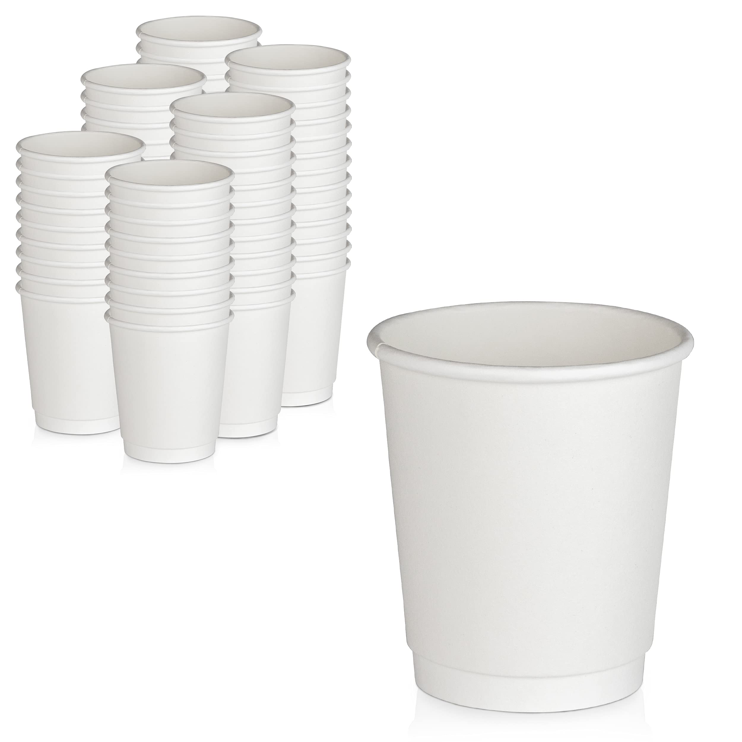 500 Pack 8 oz White Double Wall Insulated Disposable Coffee Cups - Eco-Friendly Kraft Paper Hot Cups for Coffee, Tea, Espresso & Cocoa - Leakproof To-Go Cups for Office, Cafes & Home Use - BPA Free & Food Safe