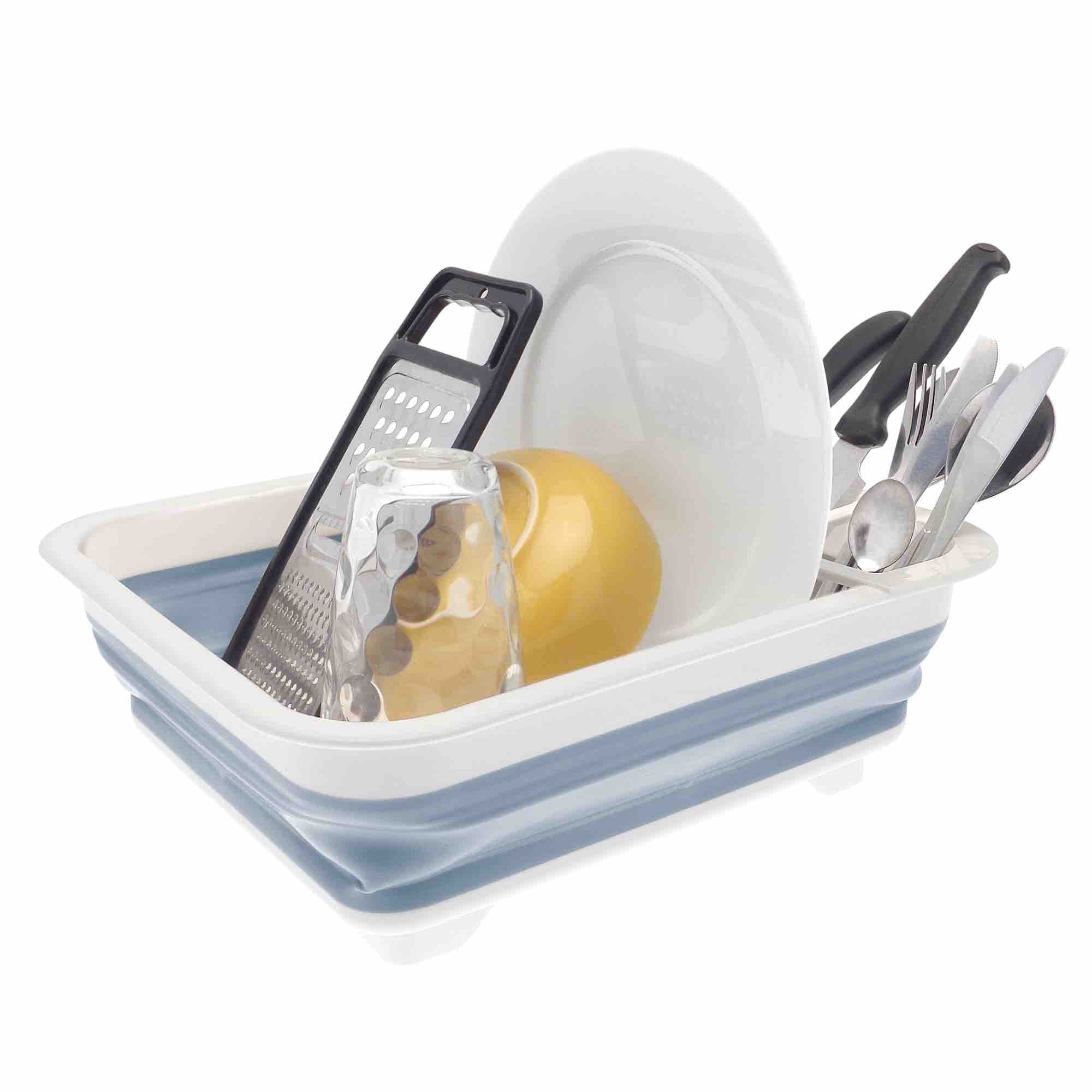 Foldable Collapsible Dish Drainer with Detachable Rack - Space Saving Kitchen Organizer for Drying Dishes, Utensils & Cookware - Perfect for Small Apartments, RVs & Camping