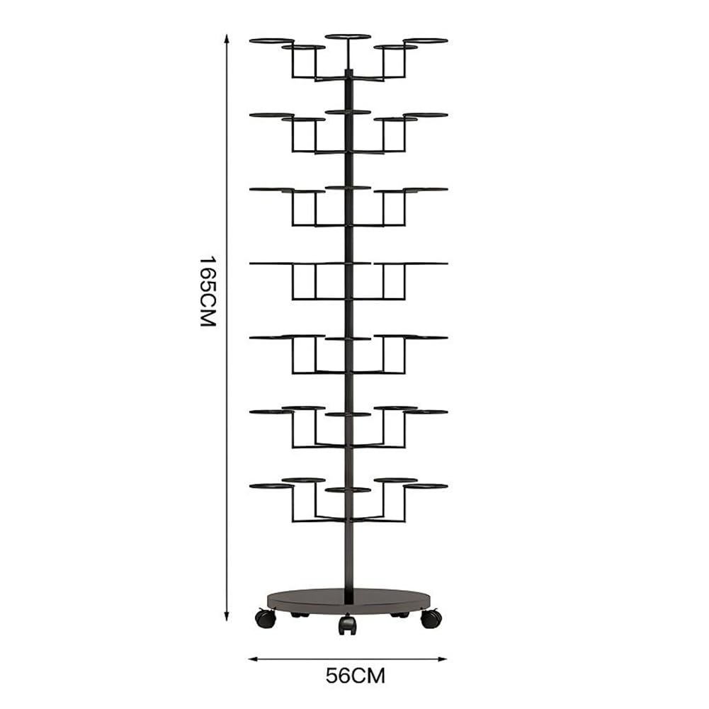 4/5/6/7 Tier Rotating Metal Hat Rack Stand with Wheels - Black Floor Standing Hat Display for Retail Stores, Boutiques & Cloakrooms (D-56x56x165cm) - Perfect for Hat Shops, Wig Displays & Home Organization