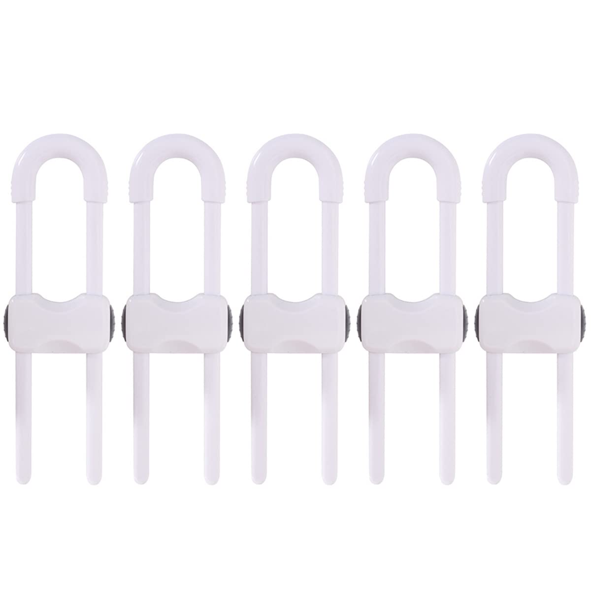 5-Pack Adjustable U-Shaped Child Safety Cabinet Locks - Sliding Drawer & Door Locks for Kitchen, Storage Cupboard, Closet, Dresser (White) - Baby Proofing & Home Security Solution