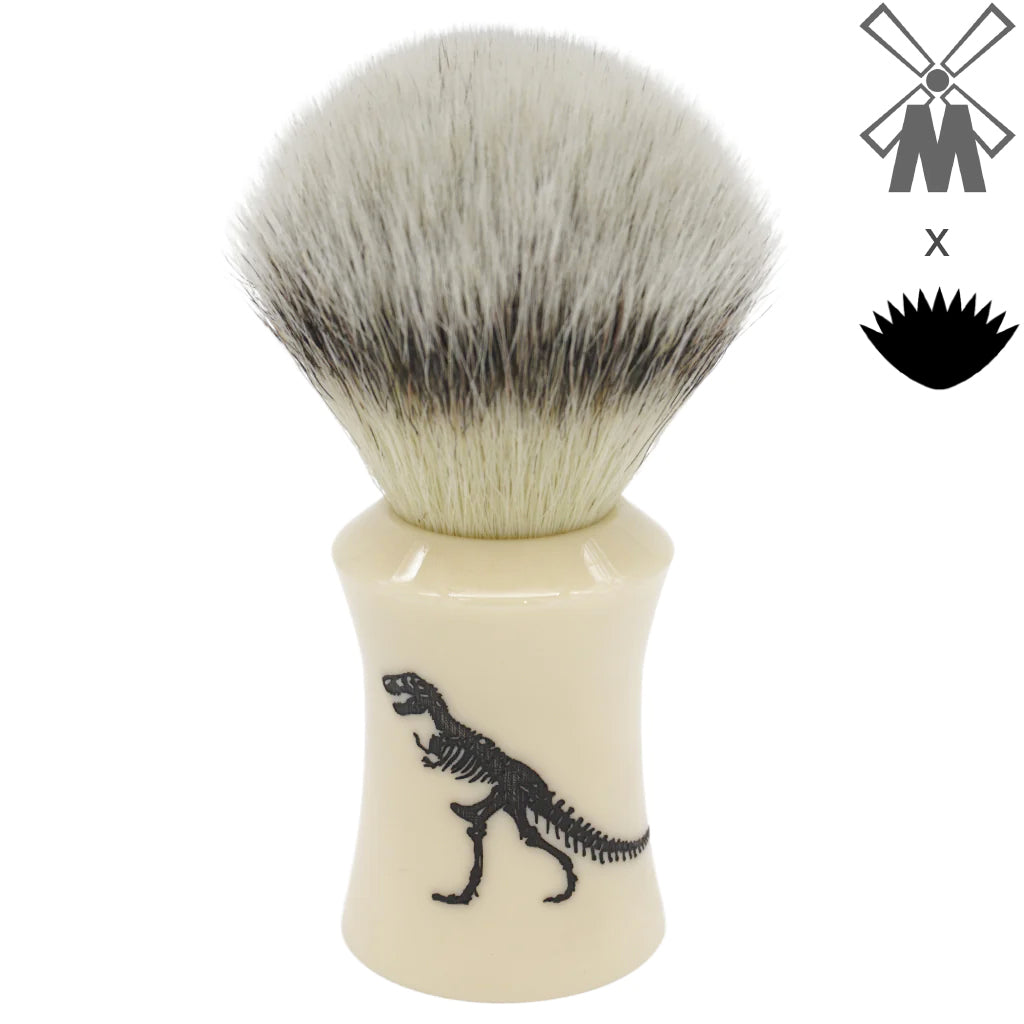 Premium 25mm Mühle STF XLarge Synthetic Shaving Brush with AP Shave Co. Dinosaur Etched Ivory Handle - Perfect for Wet Shaving & Luxury Grooming Rituals