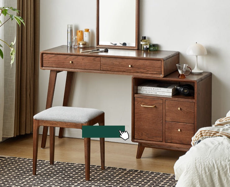 Solid Oak Wood Extendable Dressing Table - Walnut Finish | Elegant Vanity Desk for Bedroom, Makeup Station & Home Decor