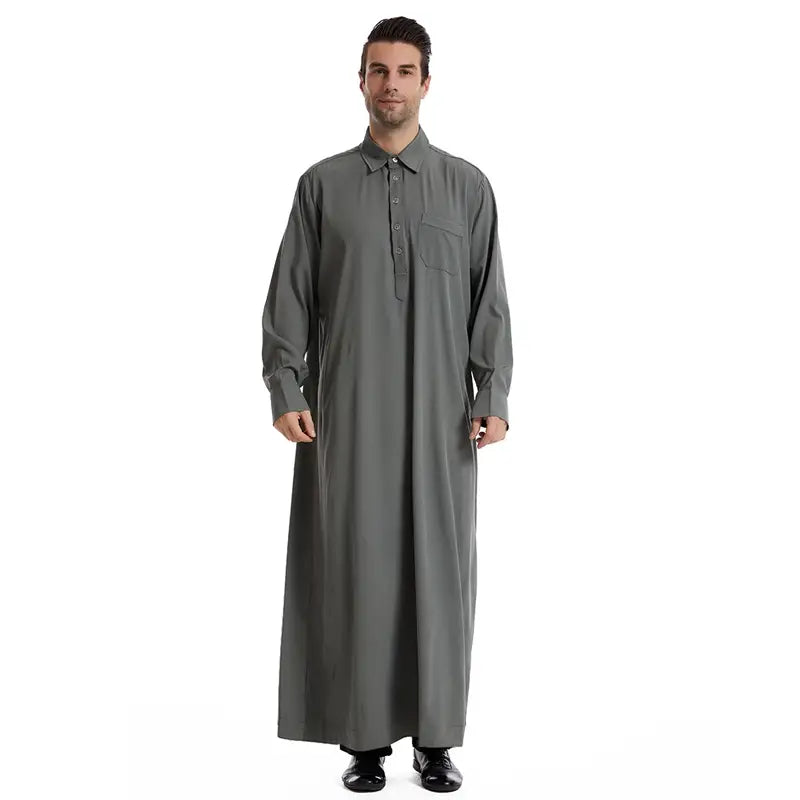 Premium Middle Eastern Arab Men's Thobe - Stand Collar Thawb Caftan for Eid, Weddings & Special Occasions | Comfortable & Stylish Islamic Robe
